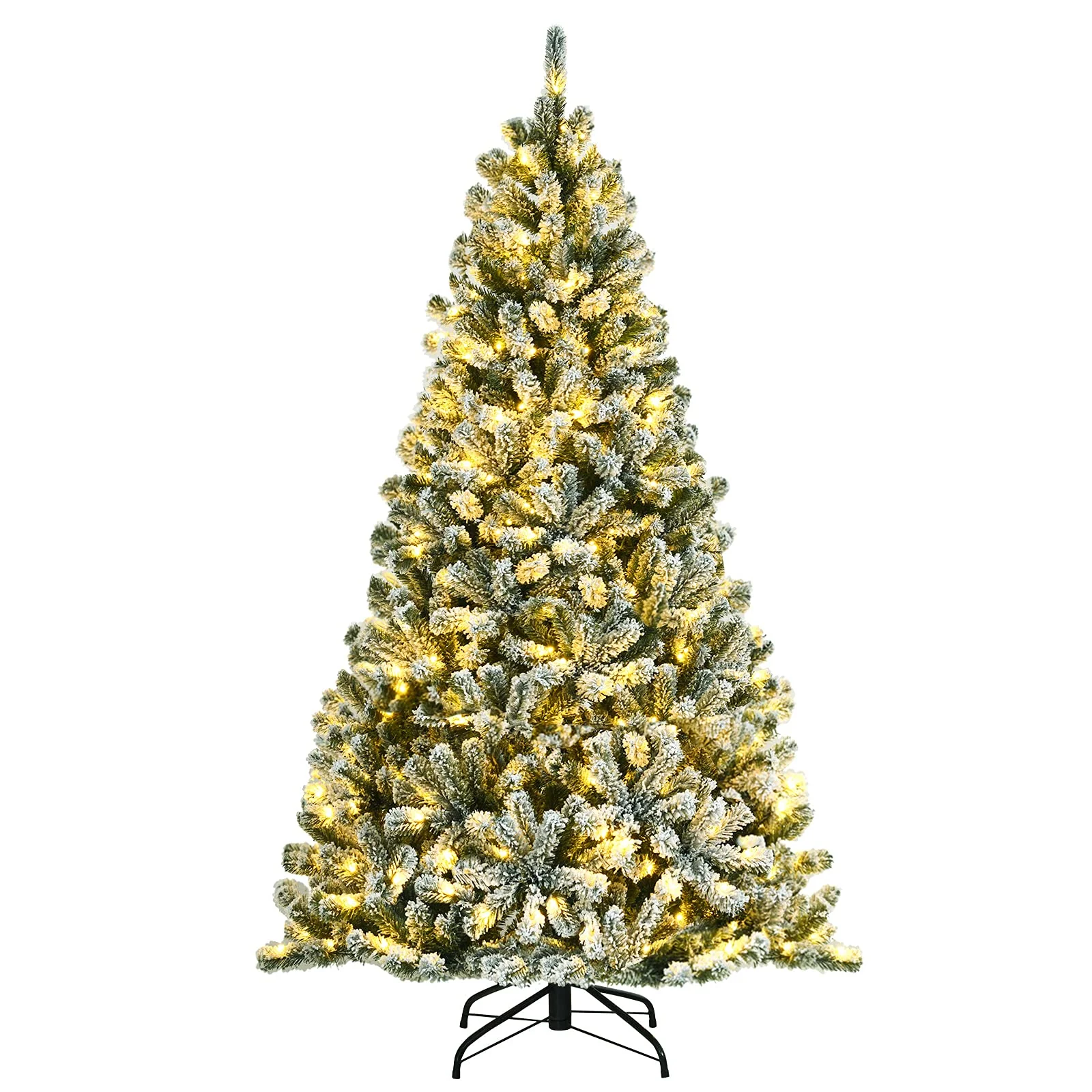 Goplus Snow Flocked Christmas Tree, Artificial Hinged Xmas Tree