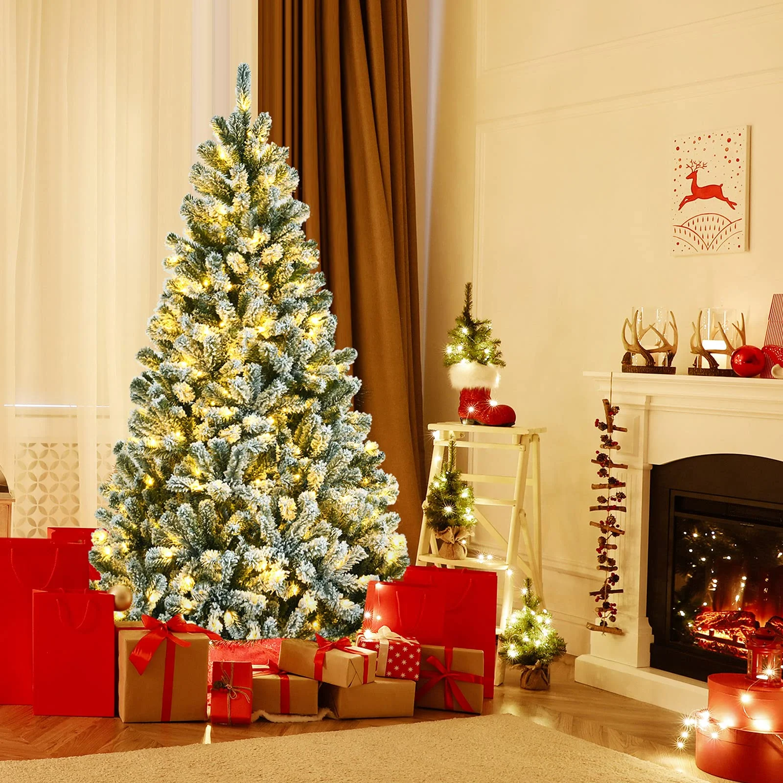 Goplus Snow Flocked Christmas Tree, Artificial Hinged Xmas Tree - Image 2