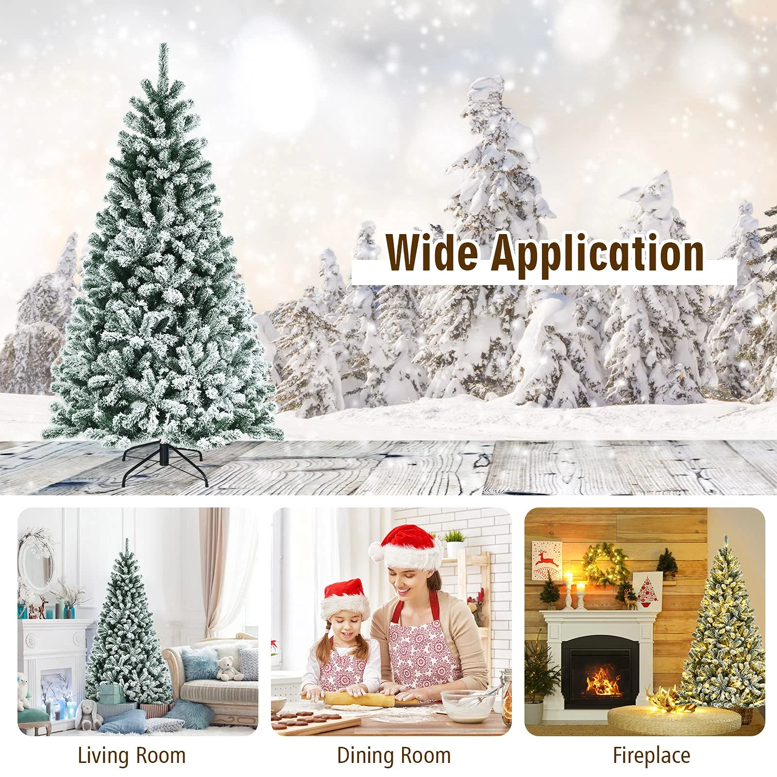 Goplus Snow Flocked Christmas Tree, Artificial Hinged Xmas Tree - Image 3
