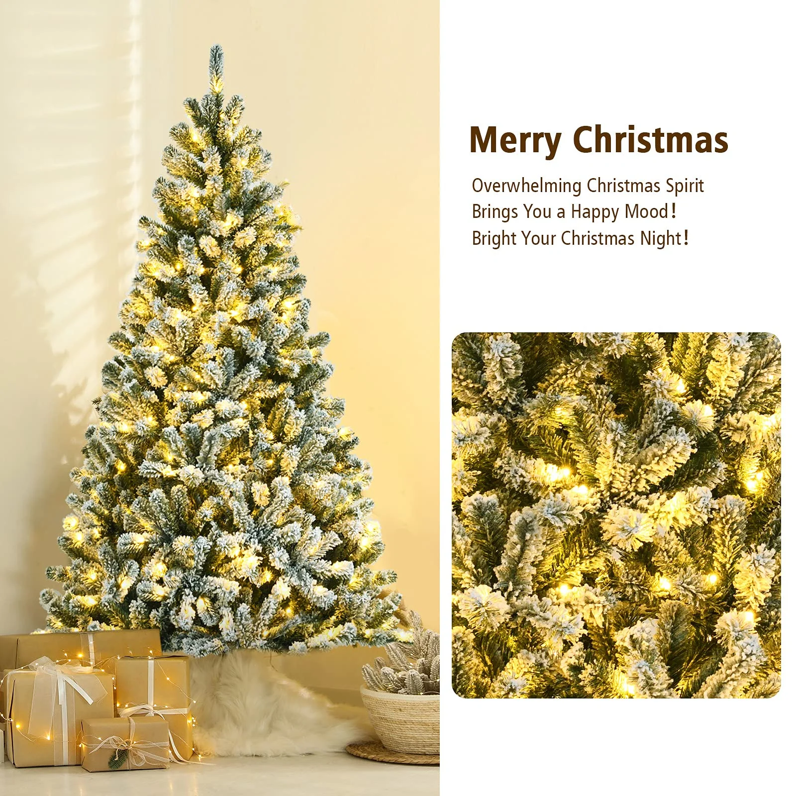 Goplus Snow Flocked Christmas Tree, Artificial Hinged Xmas Tree - Image 5