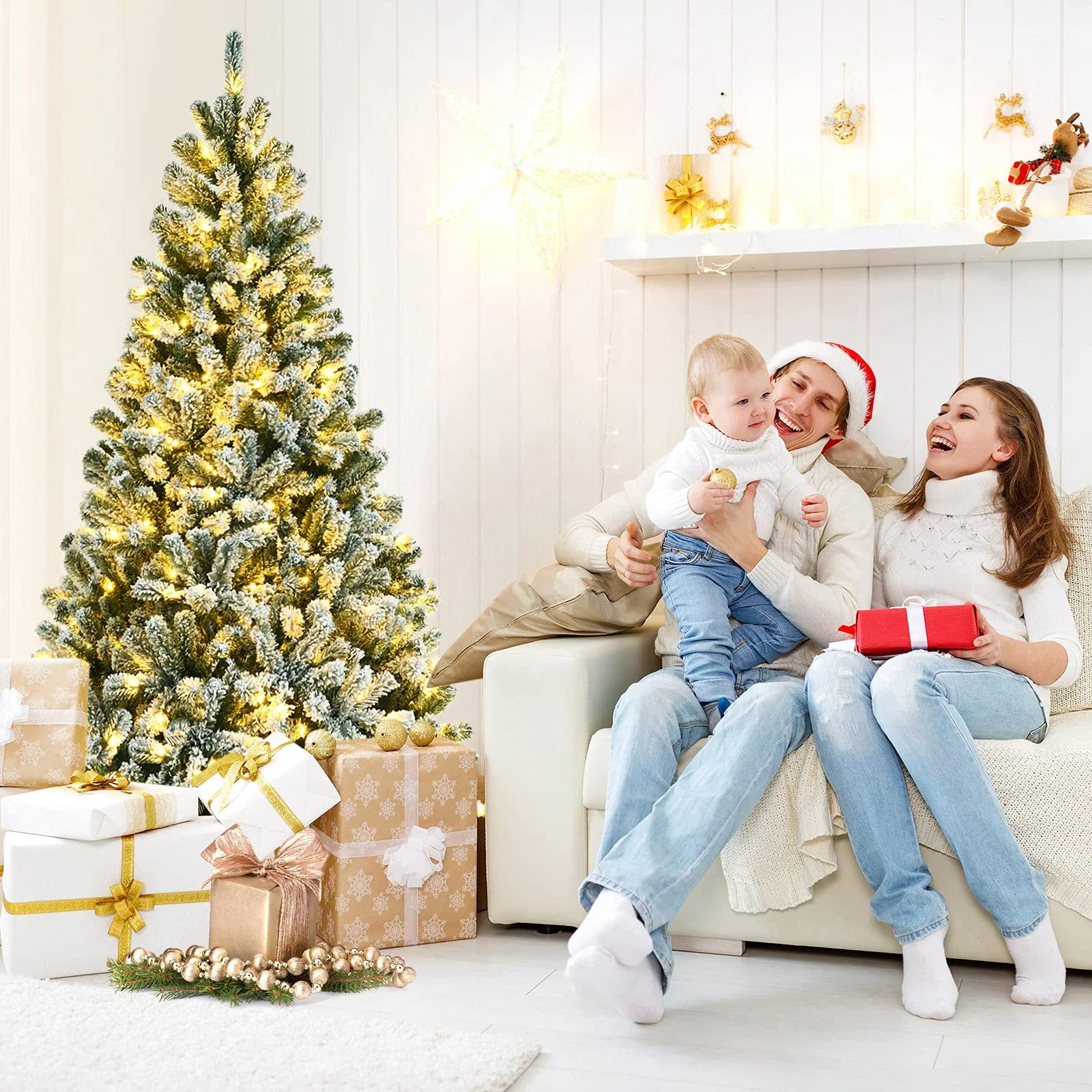 Goplus Snow Flocked Christmas Tree, Artificial Hinged Xmas Tree - Image 7