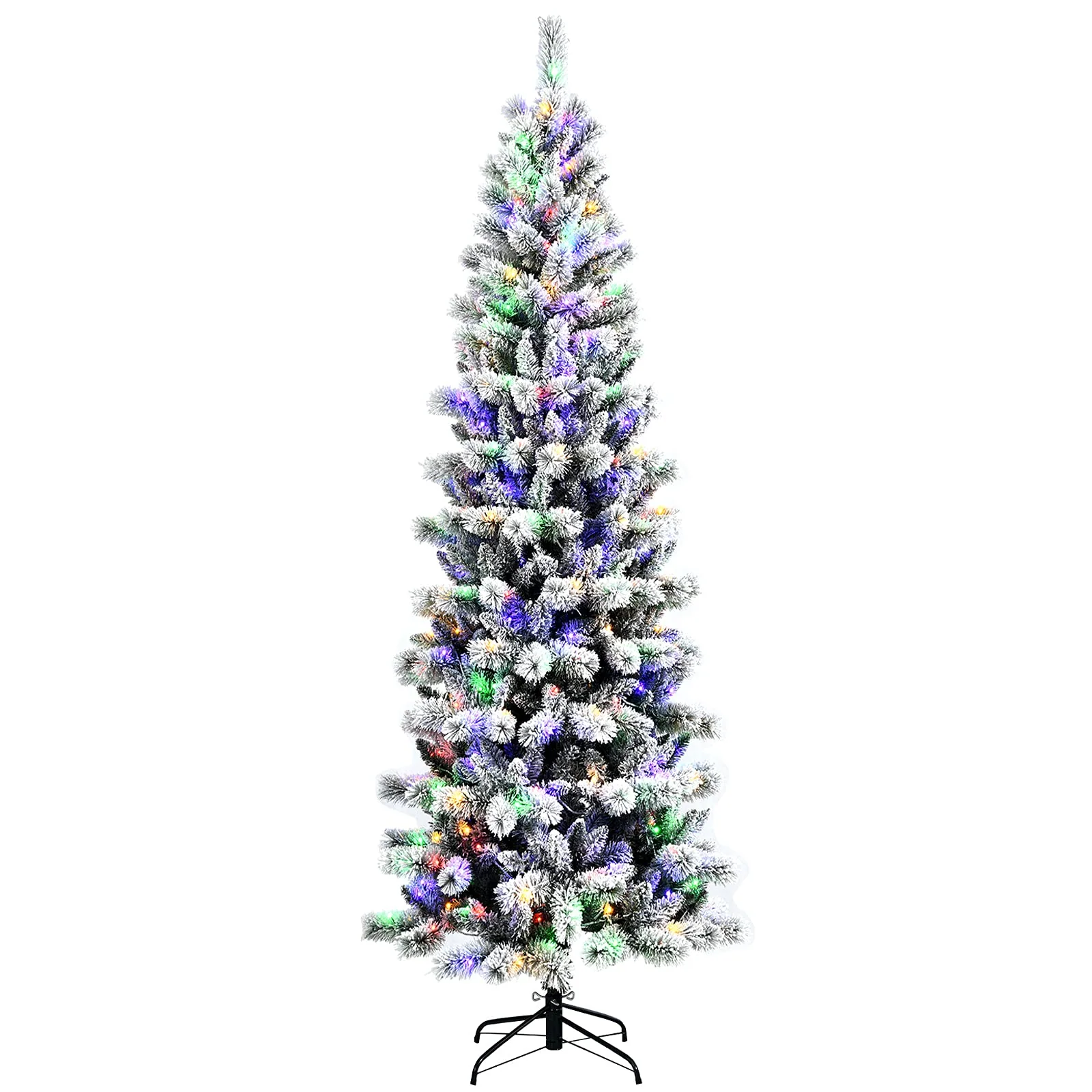 Goplus Snow Flocked Christmas Tree, Premium Hinged Artificial Pine Tree, Remote Controller, Xmas Full Tree for Indoor - Image 10