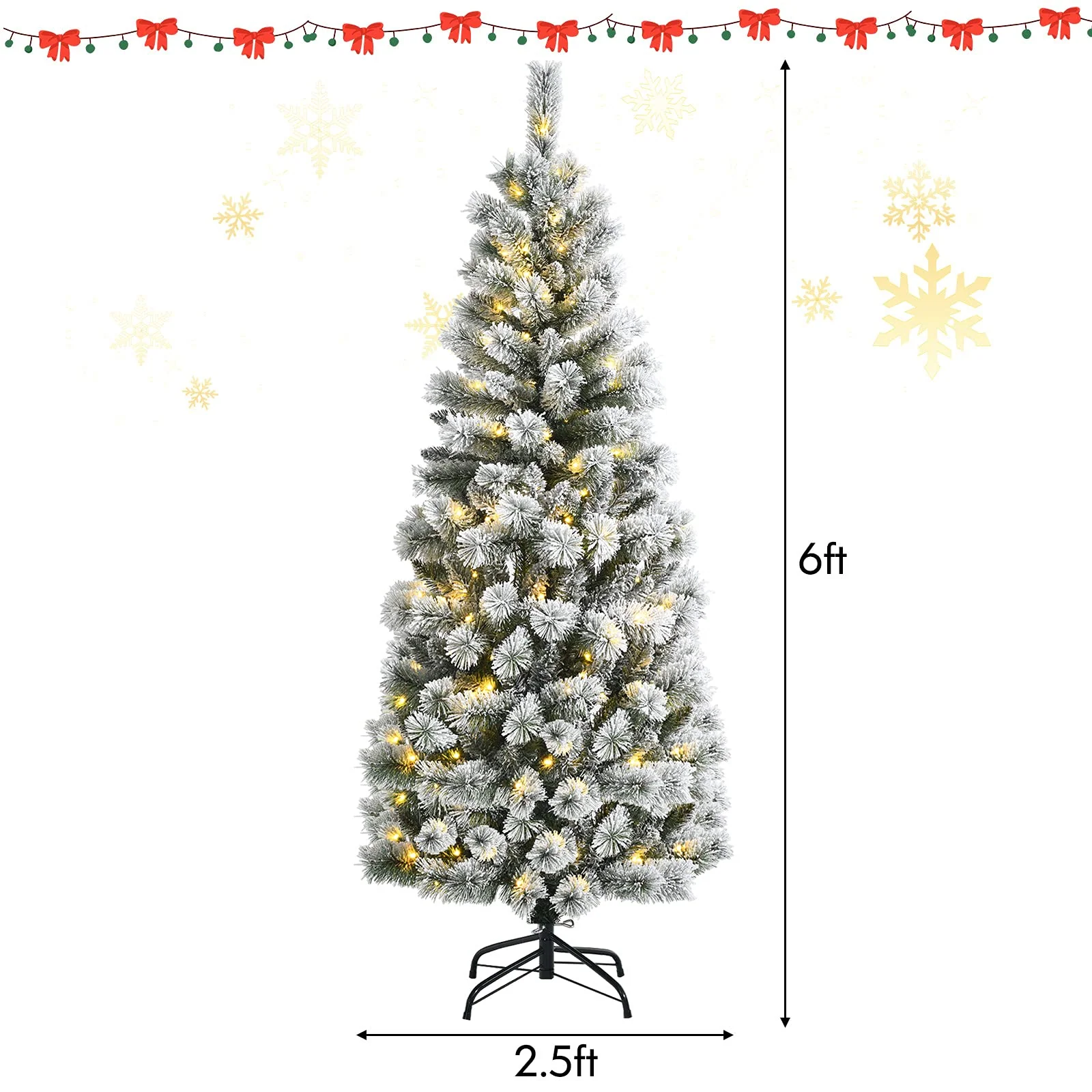 Goplus Snow Flocked Christmas Tree, Premium Hinged Artificial Pine Tree, Remote Controller, Xmas Full Tree for Indoor - Image 8