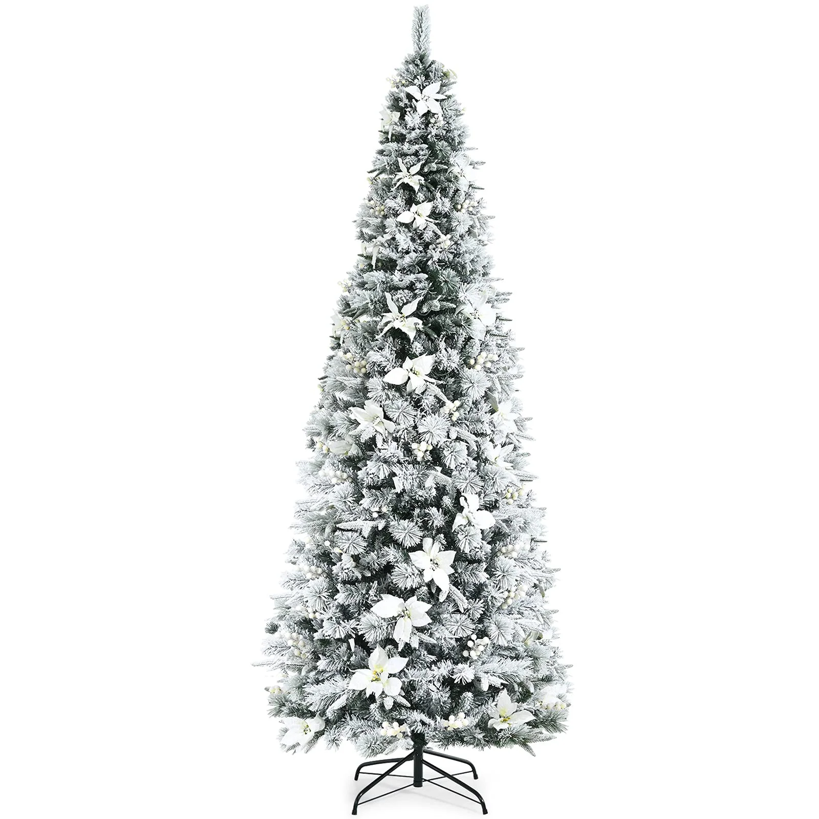 Goplus Snow Flocked Pencil Christmas Tree, Hinged Artificial Skinny Xmas Tree with White Berries - Image 11
