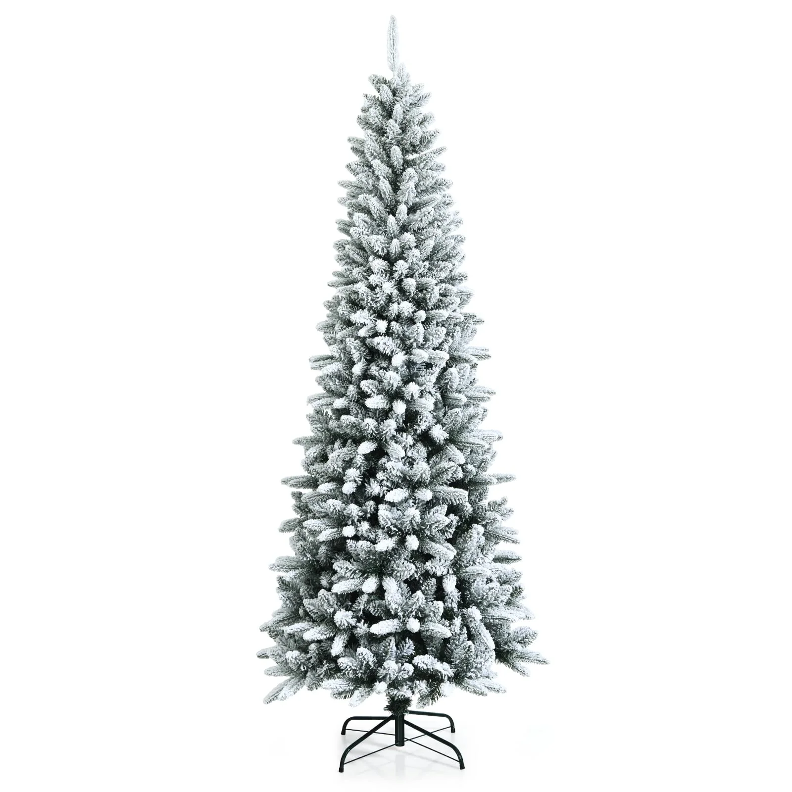 Goplus Snow Flocked Pencil Christmas Tree, Hinged Artificial Slim Xmas Tree - Image 10