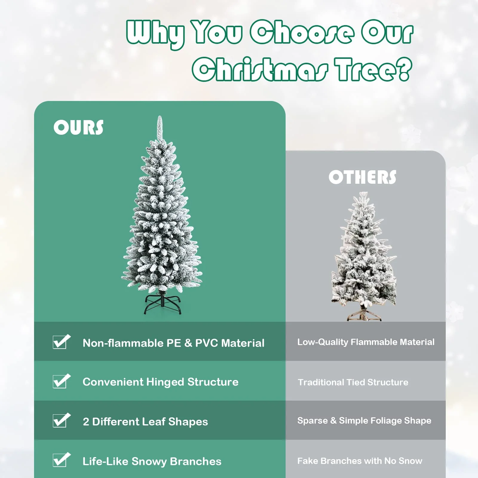 Goplus Snow Flocked Pencil Christmas Tree, Hinged Artificial Slim Xmas Tree - Image 7