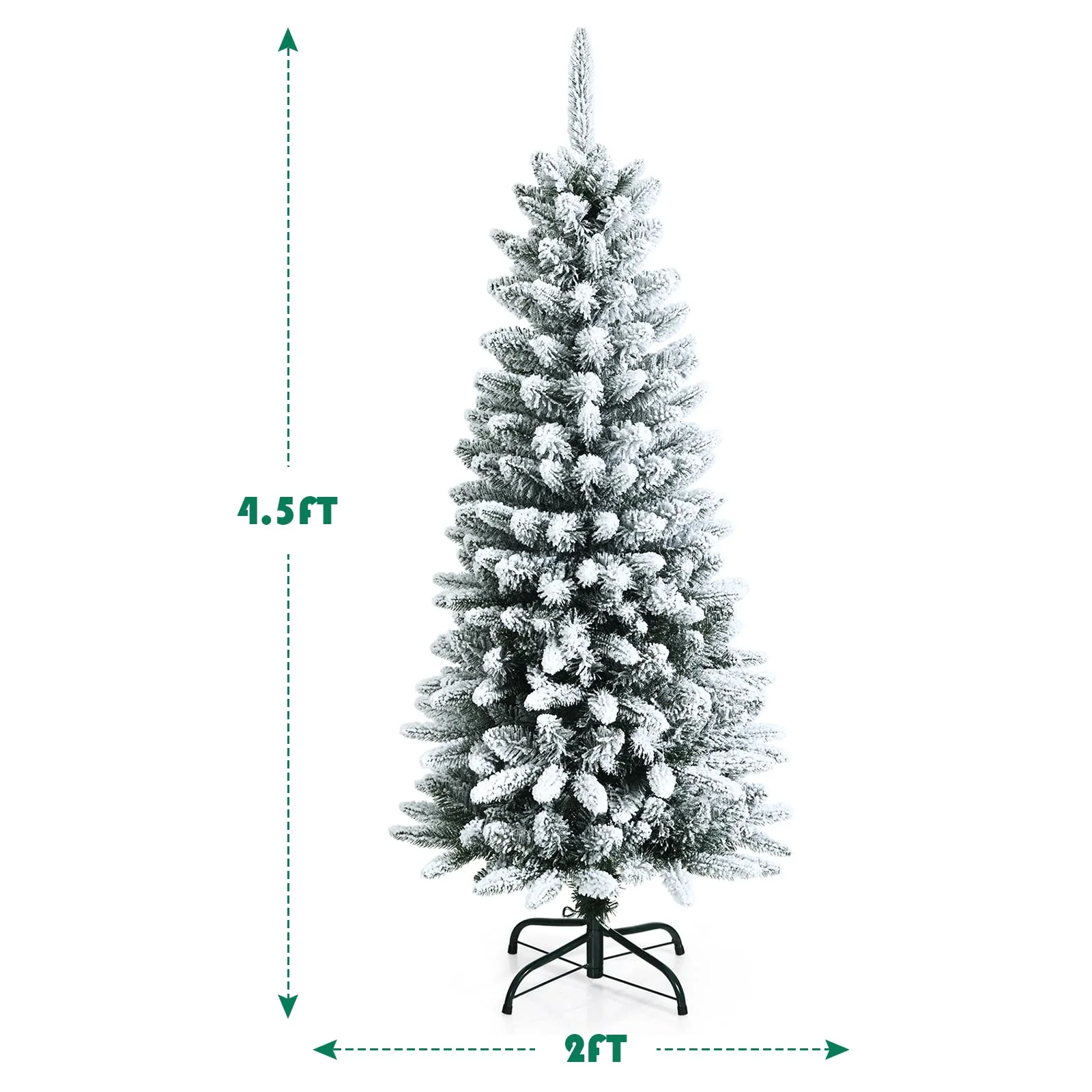 Goplus Snow Flocked Pencil Christmas Tree, Hinged Artificial Slim Xmas Tree - Image 8
