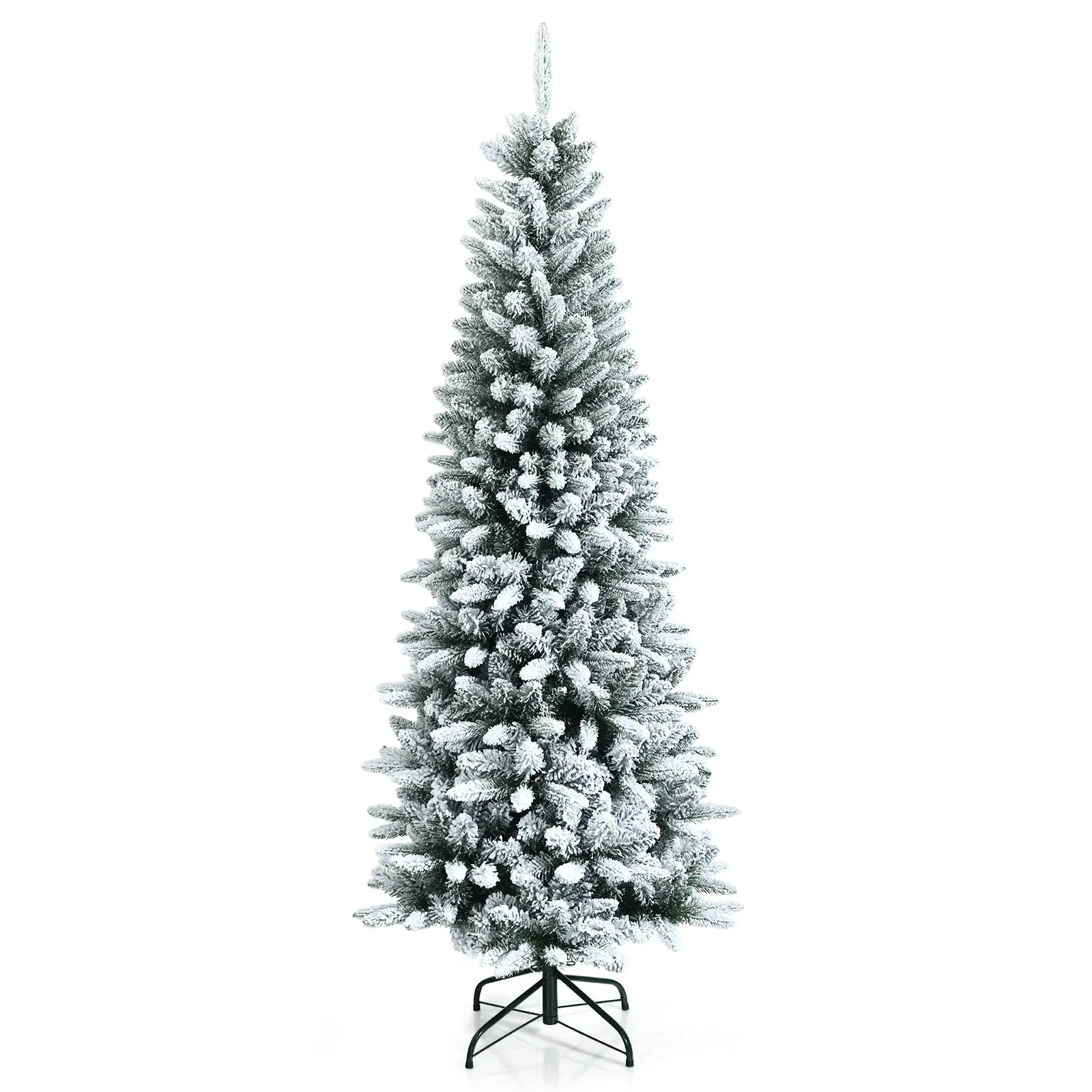 Goplus Snow Flocked Pencil Christmas Tree, Hinged Artificial Slim Xmas Tree - Image 9