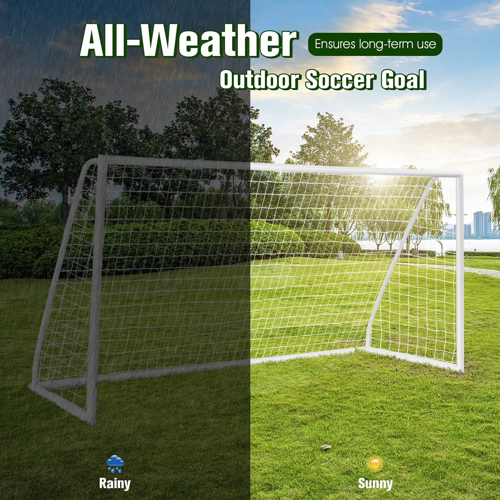 Goplus Soccer Goal, 12FT x 6FT x 4FT Soccer Net with Strong UPVC Frame, Quick Set-up, High-Strength Netting - Image 3