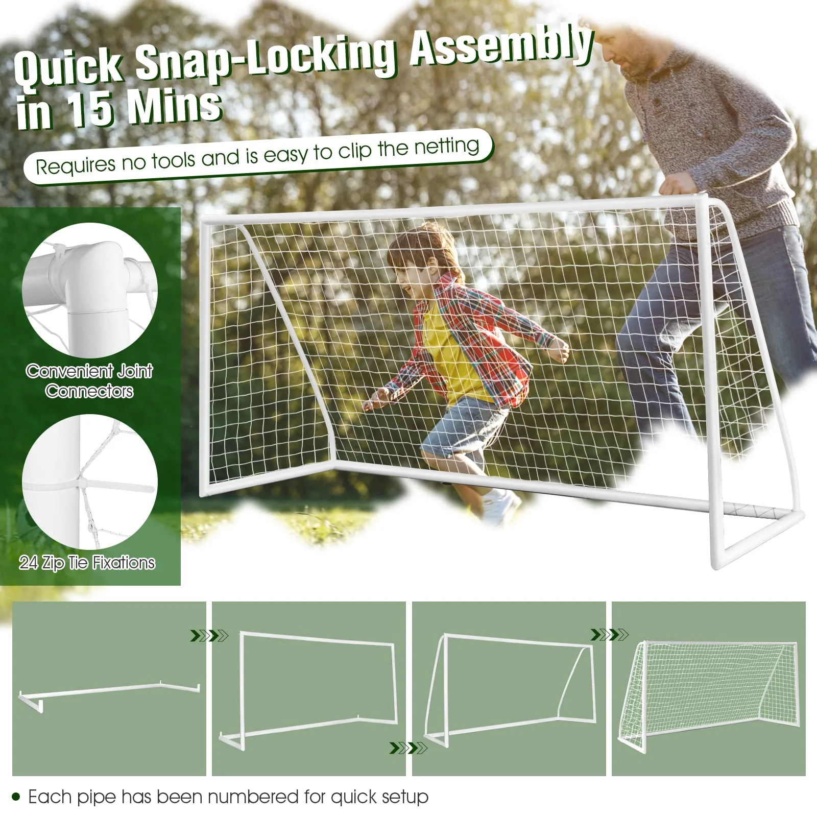 Goplus Soccer Goal, 12FT x 6FT x 4FT Soccer Net with Strong UPVC Frame, Quick Set-up, High-Strength Netting - Image 4