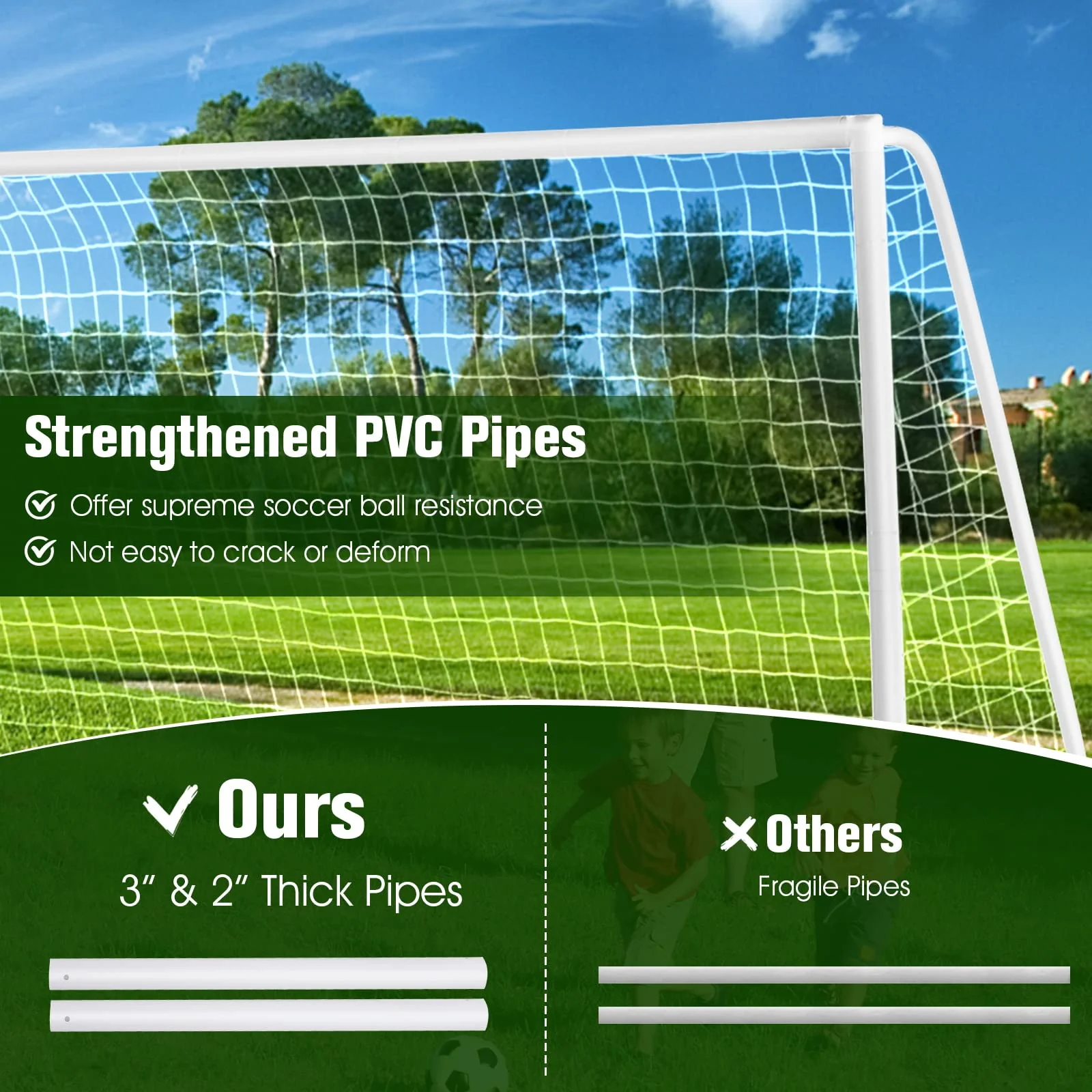Goplus Soccer Goal, 12FT x 6FT x 4FT Soccer Net with Strong UPVC Frame, Quick Set-up, High-Strength Netting - Image 5