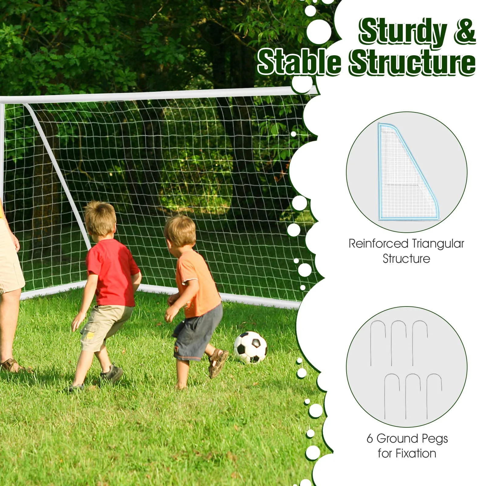 Goplus Soccer Goal, 12FT x 6FT x 4FT Soccer Net with Strong UPVC Frame, Quick Set-up, High-Strength Netting - Image 6