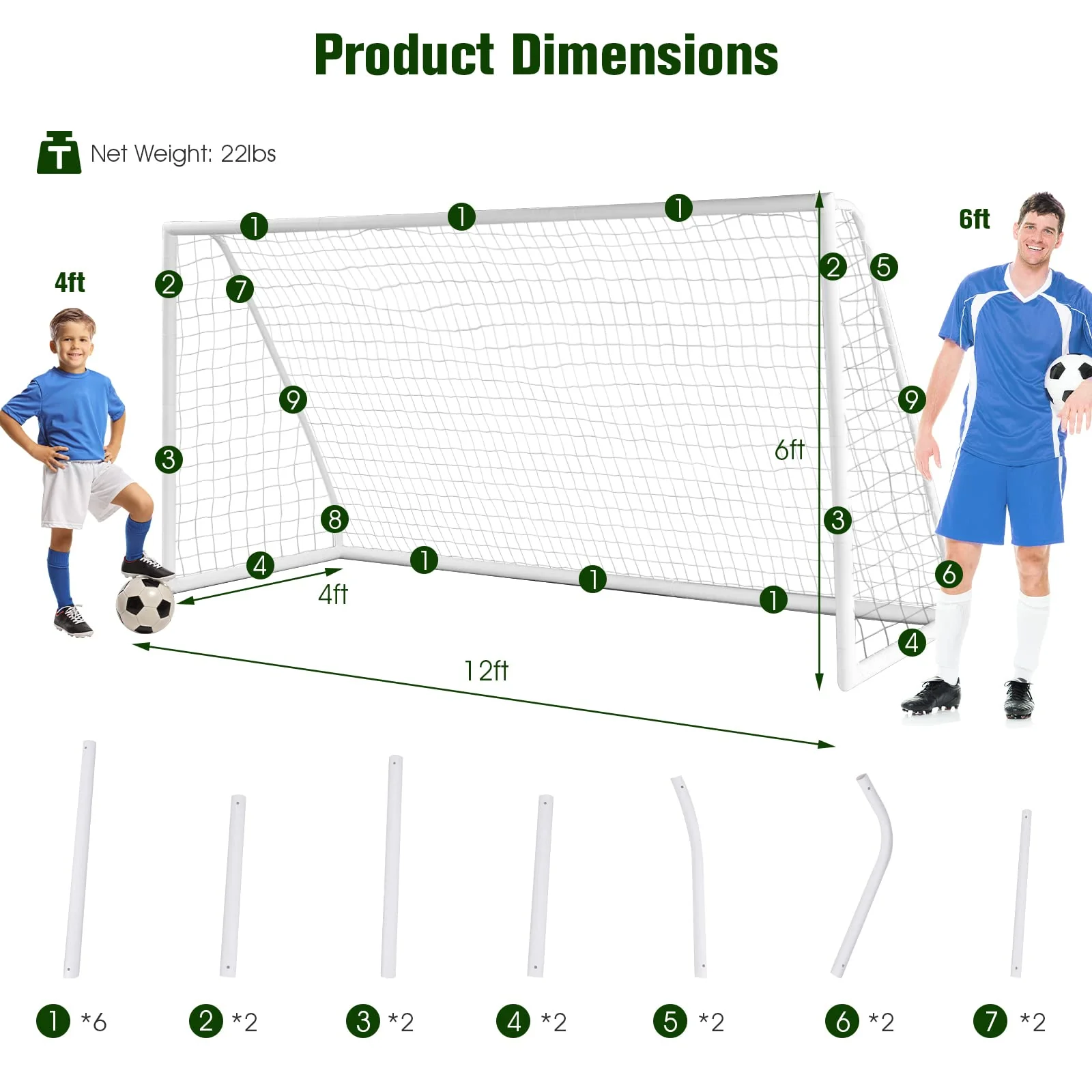 Goplus Soccer Goal, 12FT x 6FT x 4FT Soccer Net with Strong UPVC Frame, Quick Set-up, High-Strength Netting - Image 7