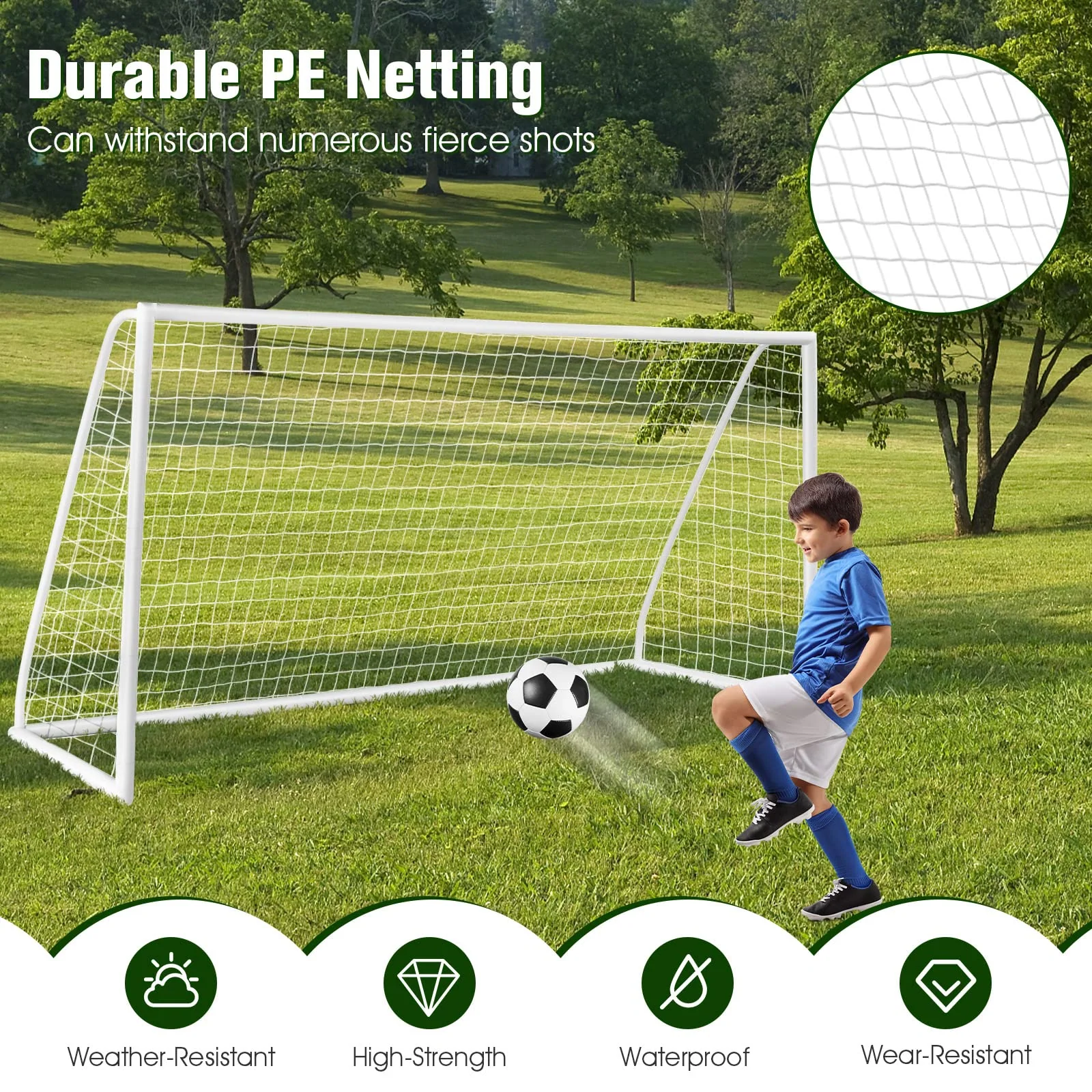 Goplus Soccer Goal, 12FT x 6FT x 4FT Soccer Net with Strong UPVC Frame, Quick Set-up, High-Strength Netting - Image 8