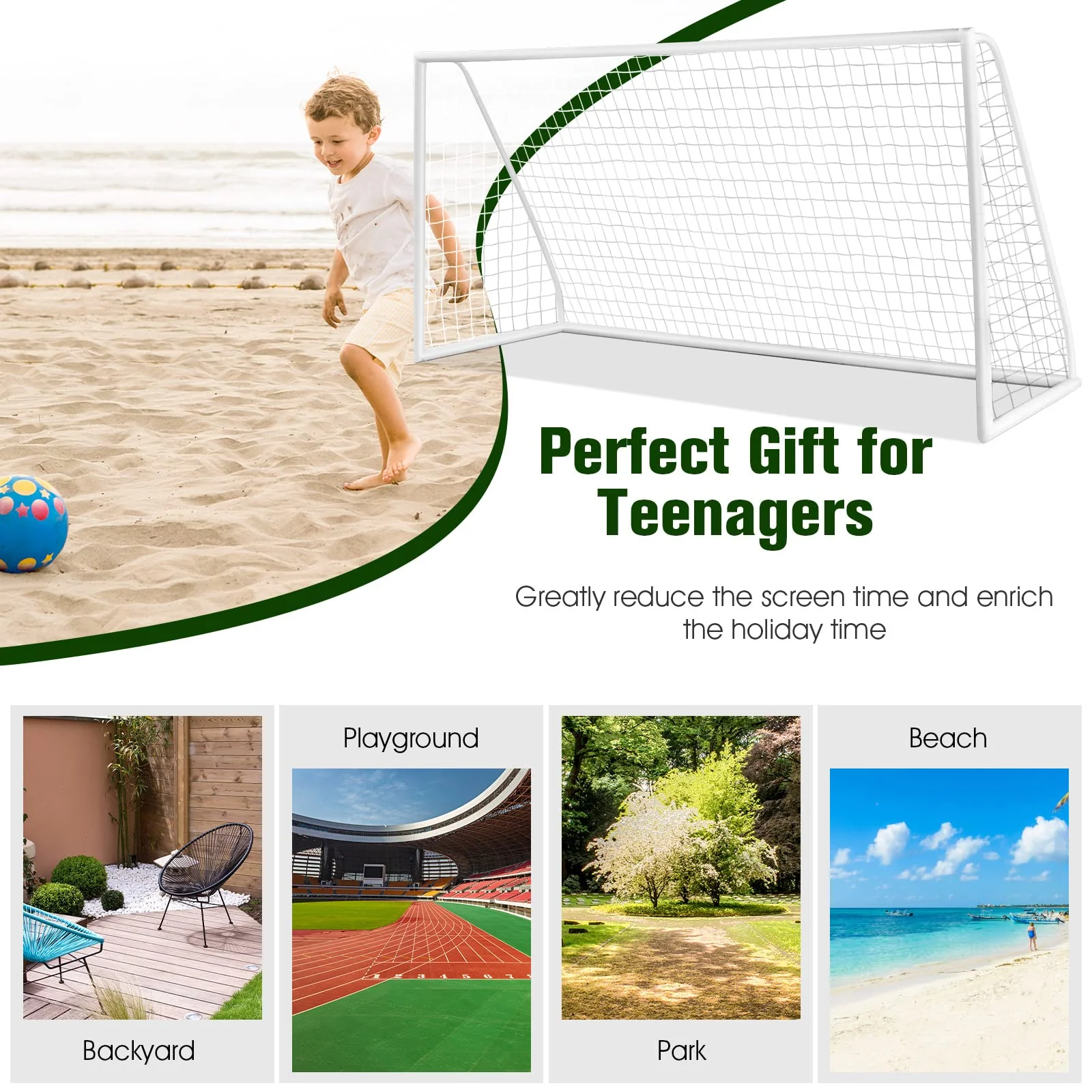 Goplus Soccer Goal, 12FT x 6FT x 4FT Soccer Net with Strong UPVC Frame, Quick Set-up, High-Strength Netting - Image 9