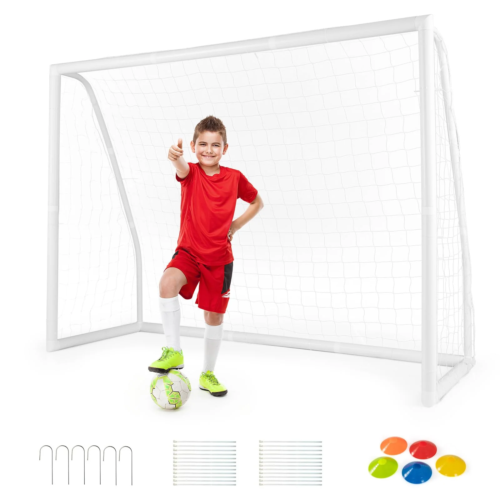 Goplus Soccer Goal, 8'x6' Soccer Net with Strong UPVC Frame, Quick Set-up, High-Strength Netting