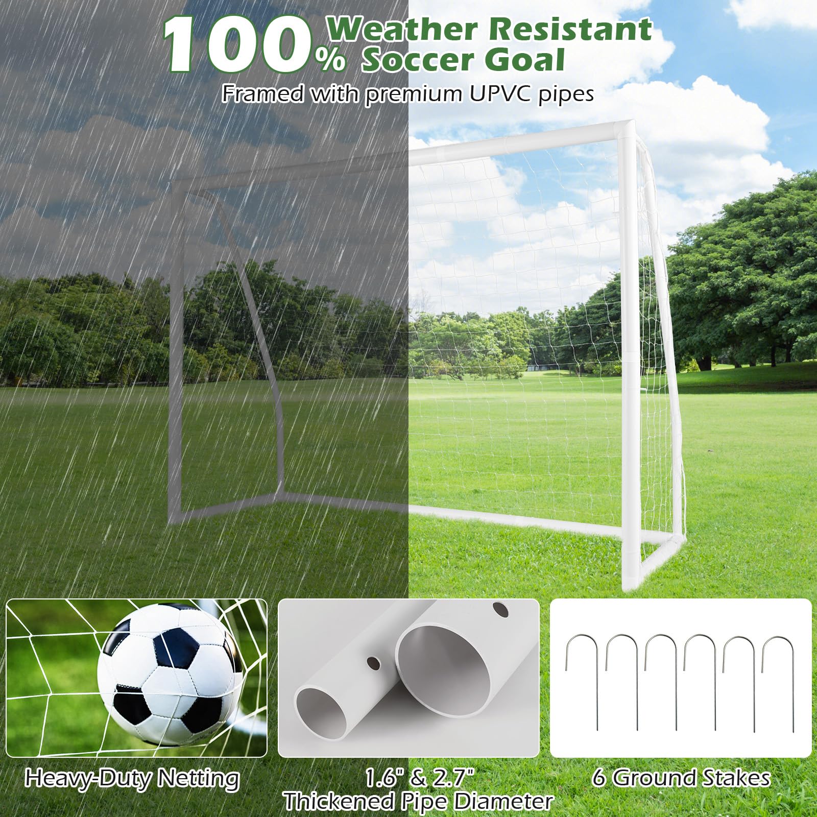 Goplus Soccer Goal, 8'x6' Soccer Net with Strong UPVC Frame, Quick Set-up, High-Strength Netting - Image 3