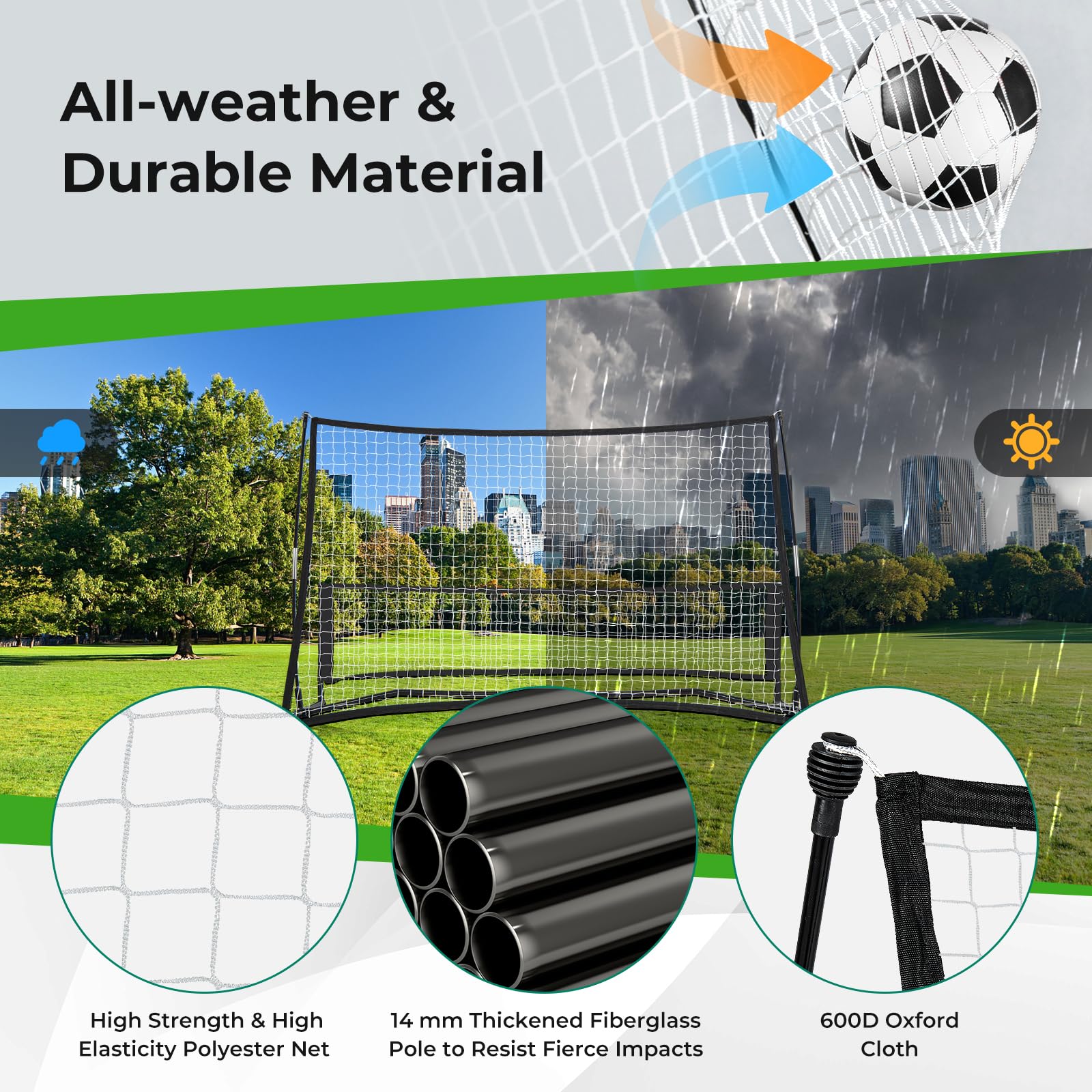 Goplus Soccer Trainer 80”x40”, 2-in-1 Soccer Rebounder Net with Carrying Bag - Image 4