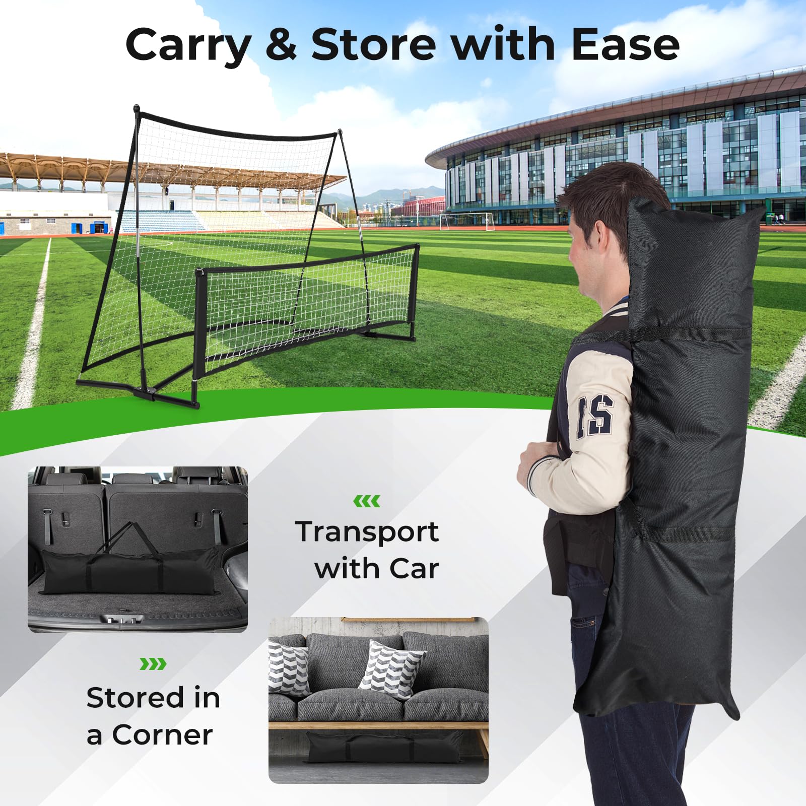 Goplus Soccer Trainer 80”x40”, 2-in-1 Soccer Rebounder Net with Carrying Bag - Image 6