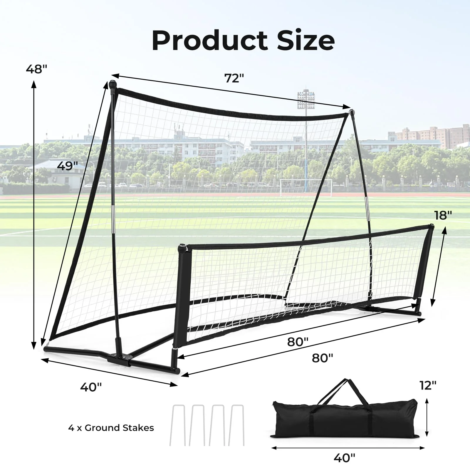 Goplus Soccer Trainer 80”x40”, 2-in-1 Soccer Rebounder Net with Carrying Bag - Image 7
