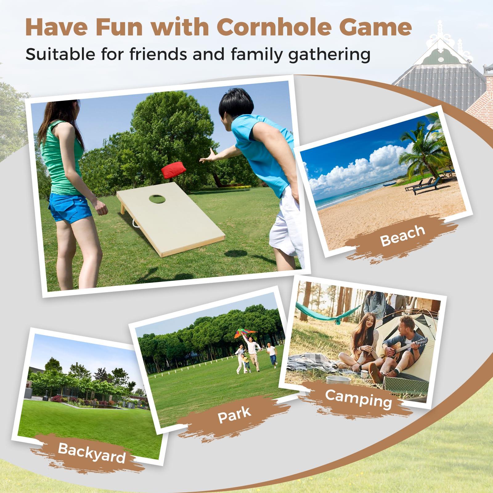 Goplus Solid Wood Corn Hole Game Board Includes 8 Bean Bags - Image 6
