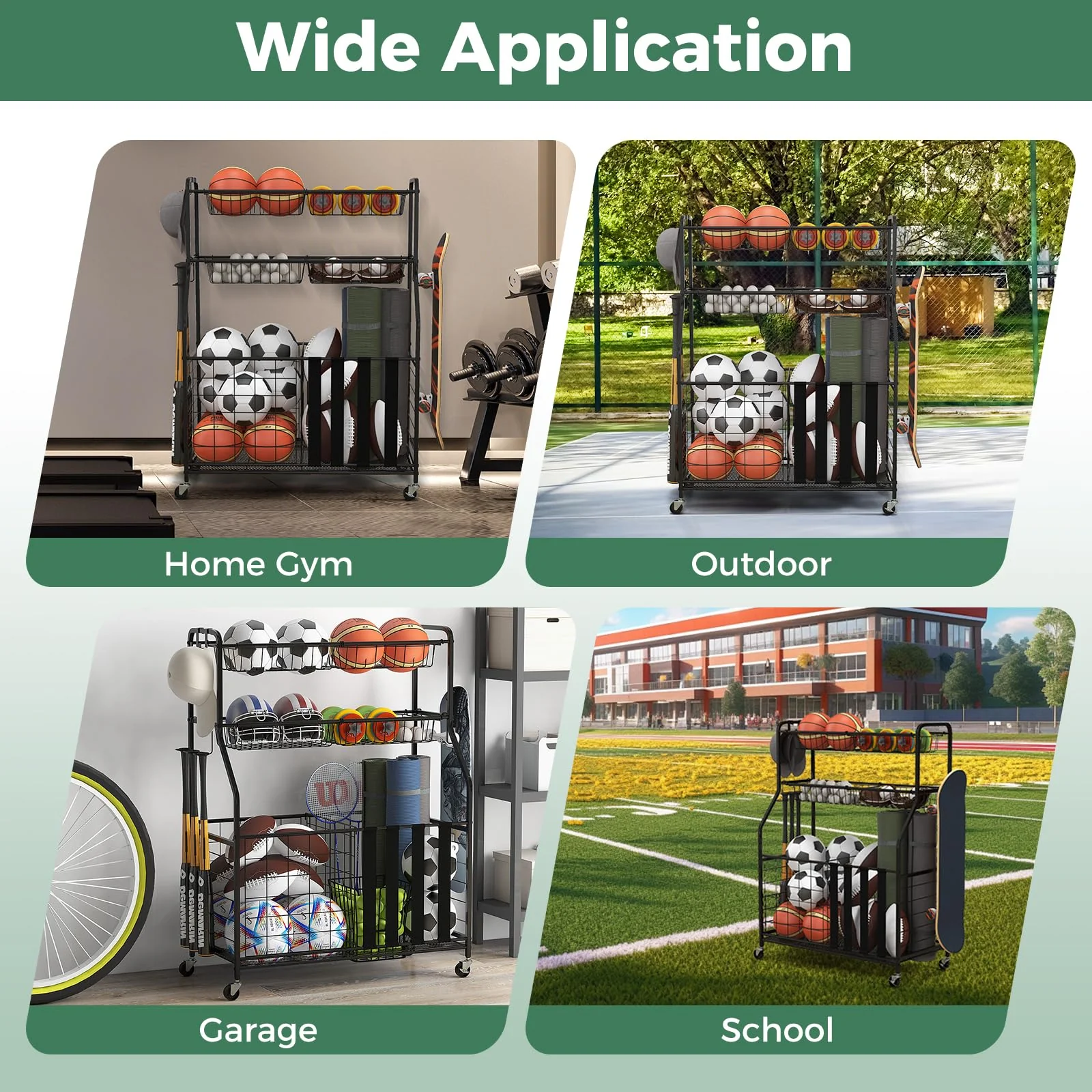 Goplus Sports Equipment Organizer for Garage, Ball Storage Rack w/Wheels - Image 2