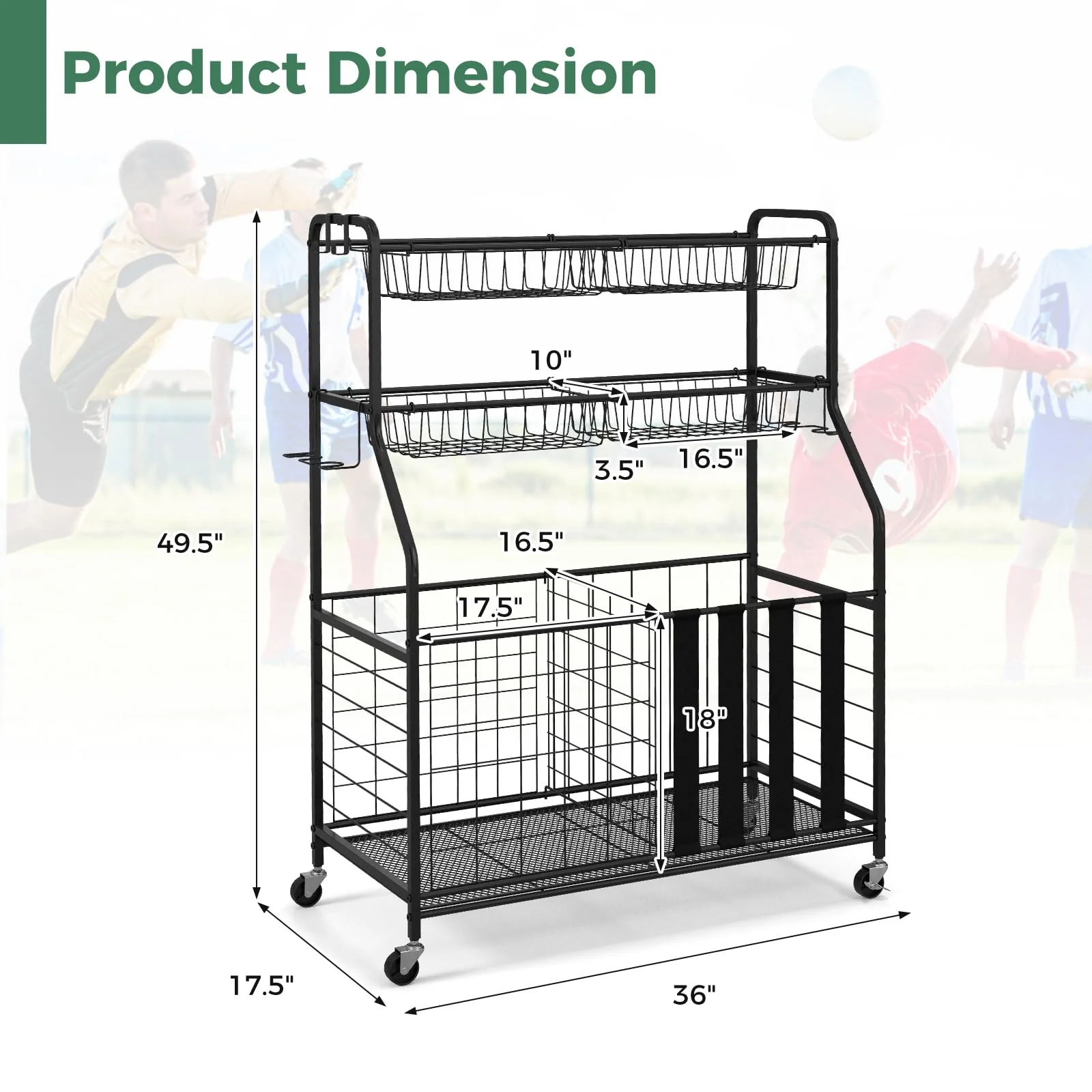 Goplus Sports Equipment Organizer for Garage, Ball Storage Rack w/Wheels - Image 6