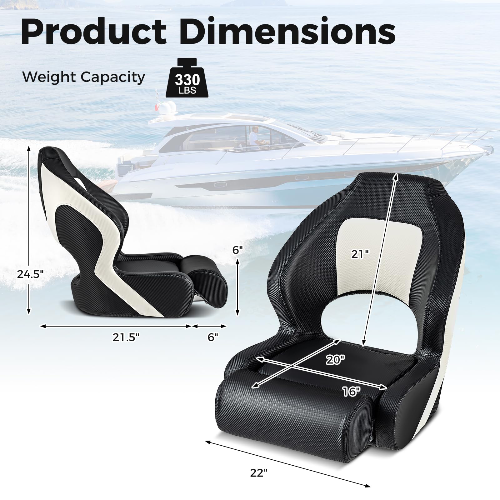 Goplus Sports Flip Up Boat Seat, Captain Bucket Seat w/Thick Sponge Bolster & Waterproof PVC Leather Upholstery - Image 7