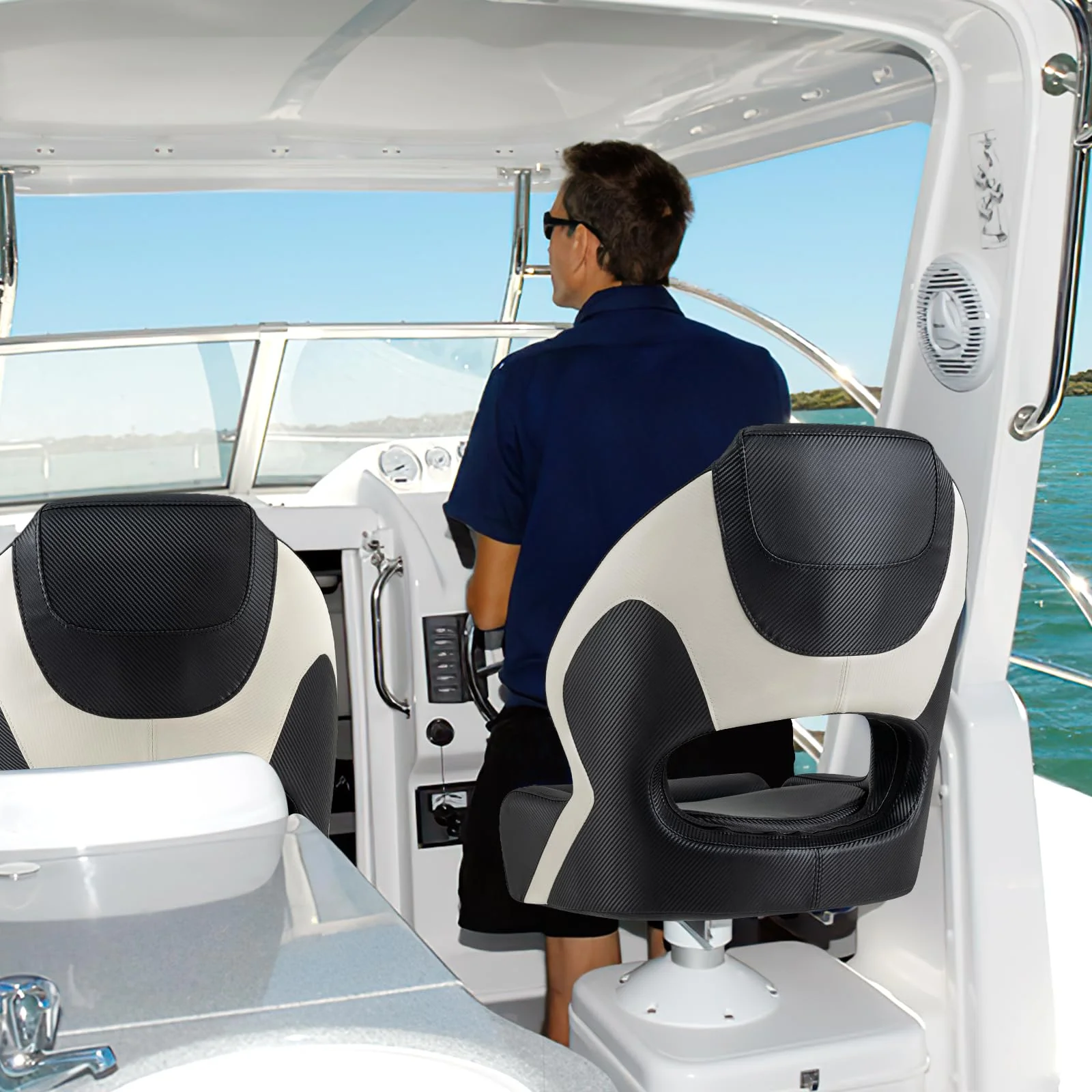 Goplus Sports Flip Up Boat Seat, Captain Bucket Seat w/Thick Sponge Bolster & Waterproof PVC Leather Upholstery - Image 8