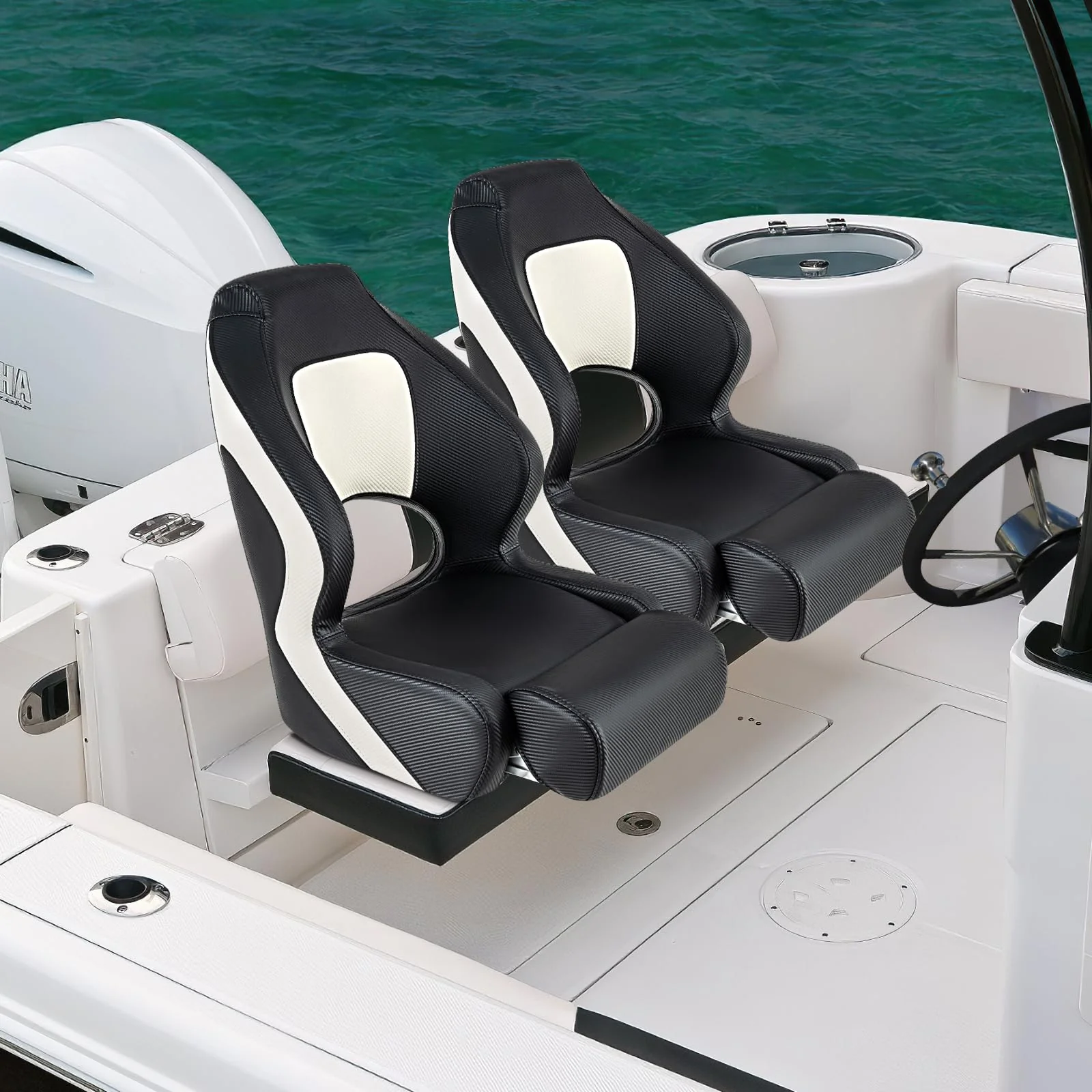 Goplus Sports Flip Up Boat Seat, Captain Bucket Seat w/Thick Sponge Bolster & Waterproof PVC Leather Upholstery - Image 9