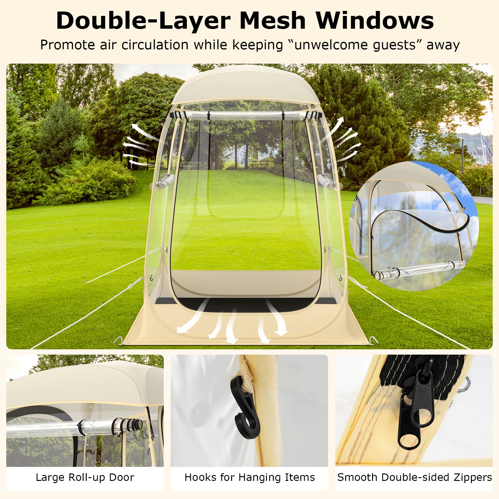 Goplus Sports Tent, Pop Up Weather Tent Pod with Carrying Bag, Floor Mat, Wind Rope, 1-2 Person 4.2 x 4.2 ft - Image 2
