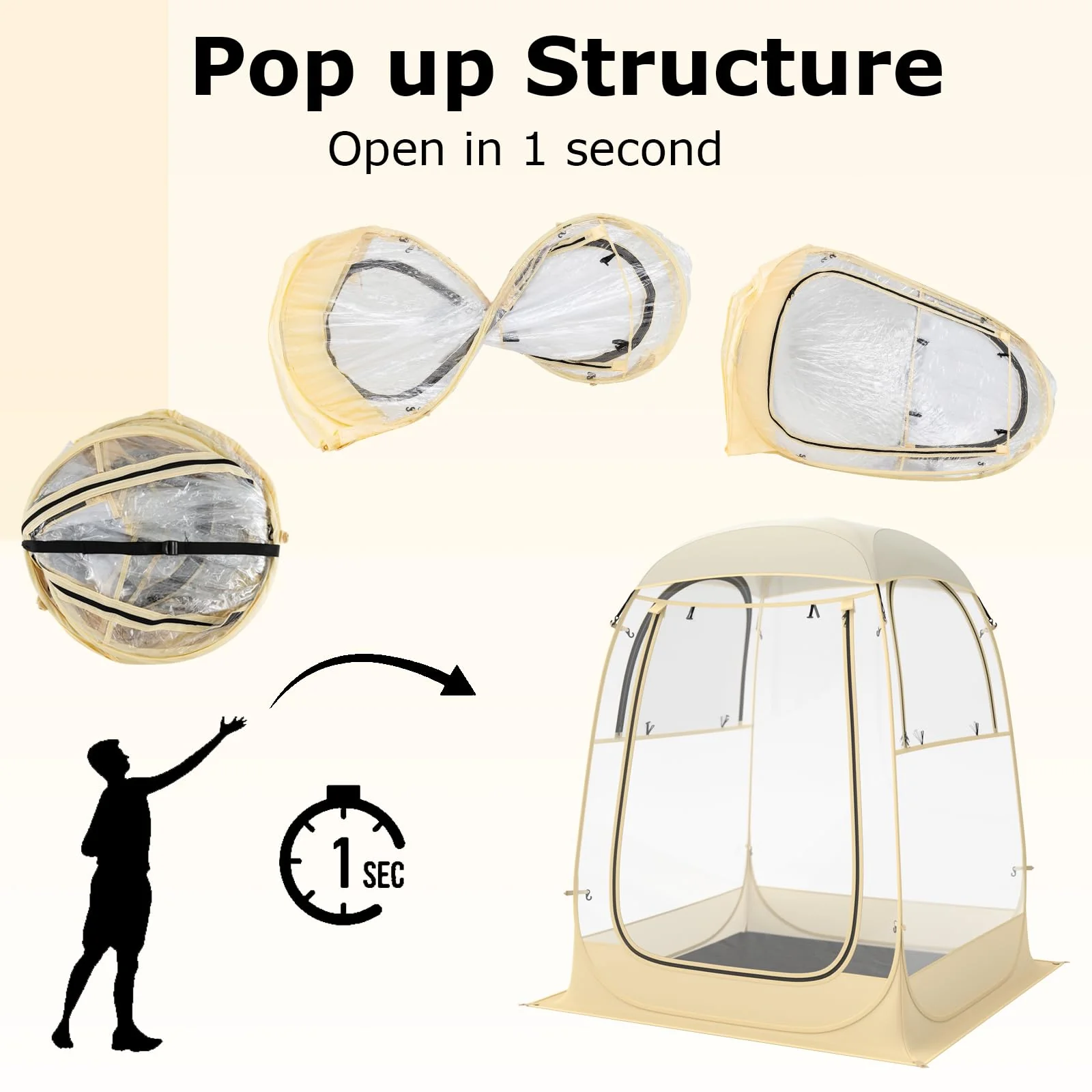 Goplus Sports Tent, Pop Up Weather Tent Pod with Carrying Bag, Floor Mat, Wind Rope, 1-2 Person 4.2 x 4.2 ft - Image 3