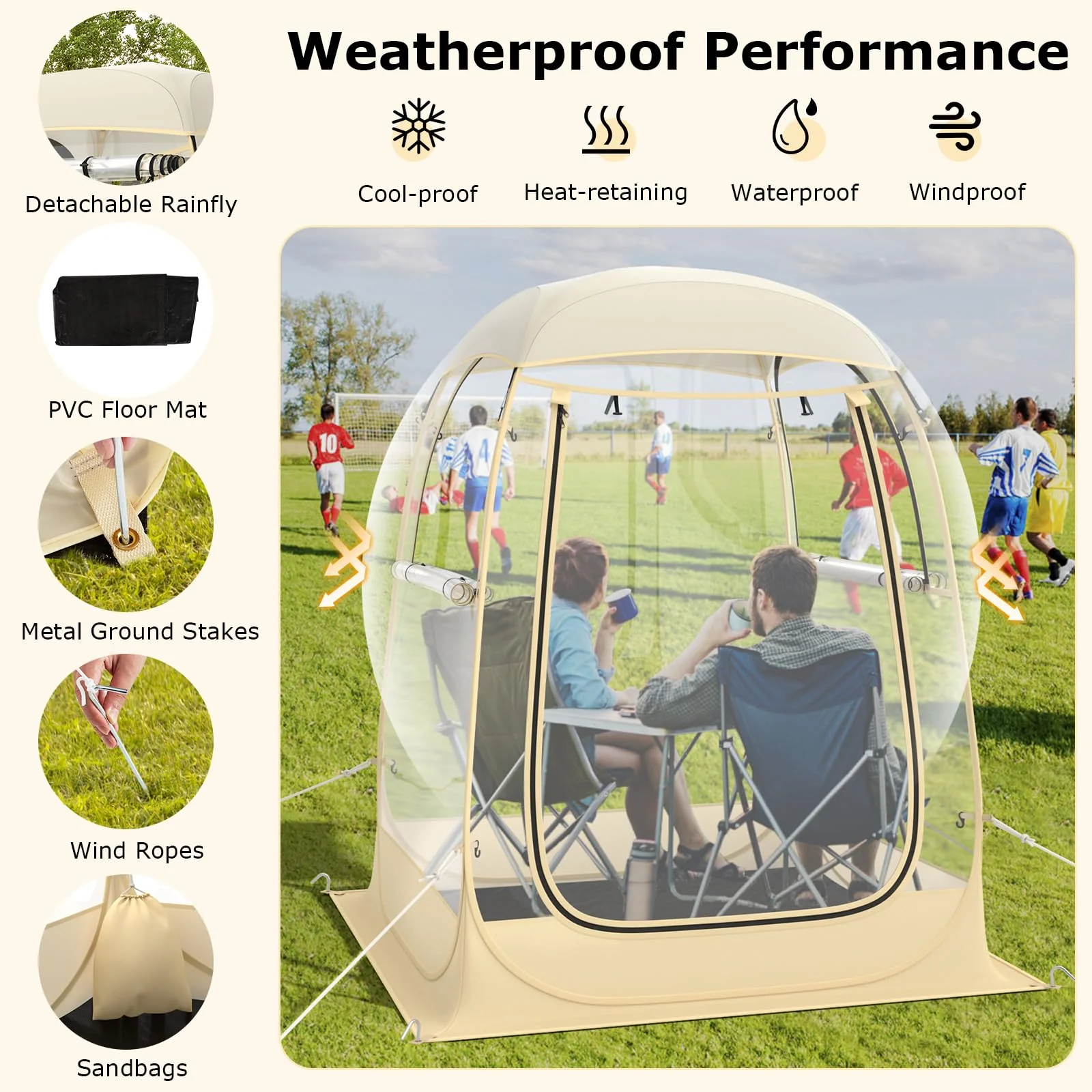 Goplus Sports Tent, Pop Up Weather Tent Pod with Carrying Bag, Floor Mat, Wind Rope, 1-2 Person 4.2 x 4.2 ft - Image 4