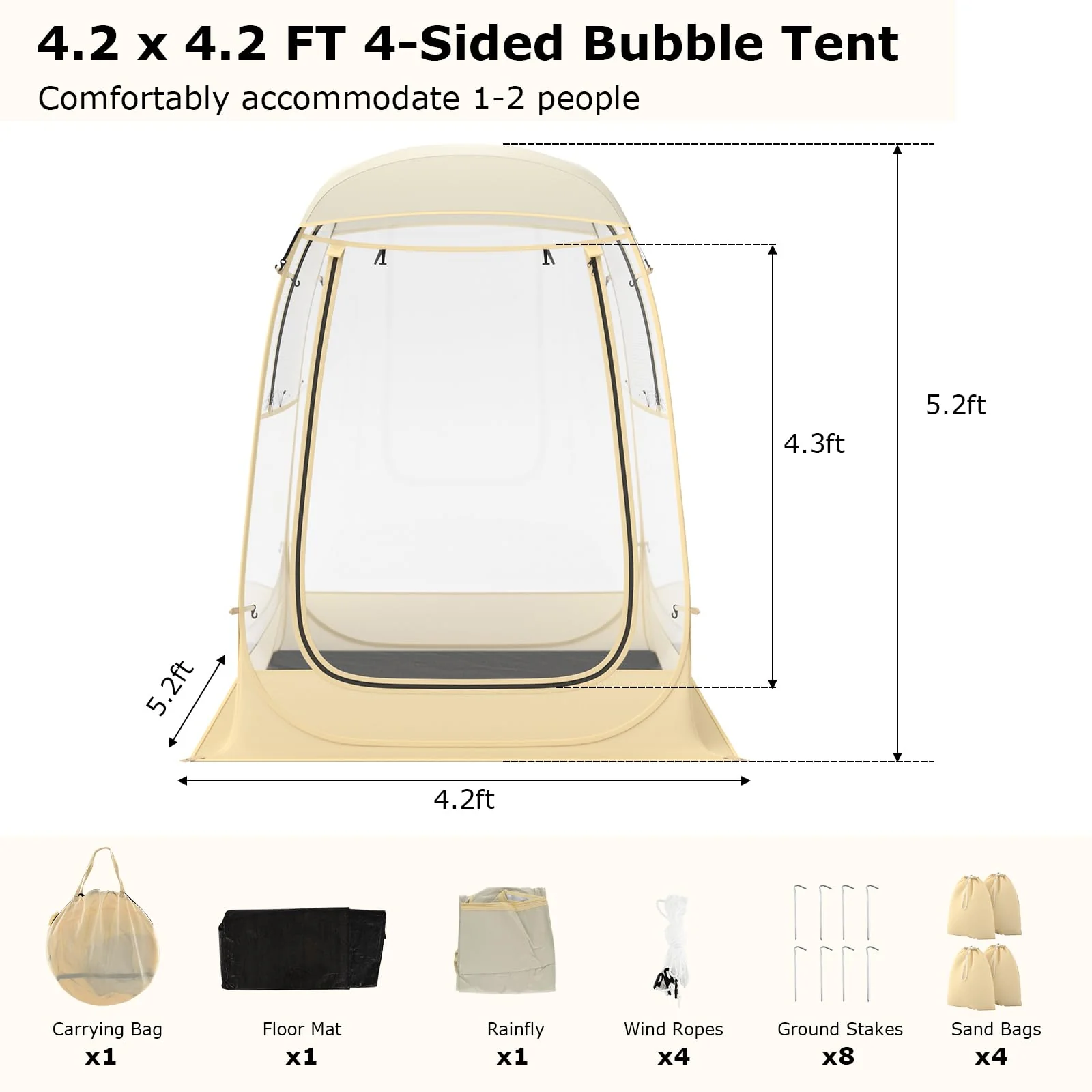 Goplus Sports Tent, Pop Up Weather Tent Pod with Carrying Bag, Floor Mat, Wind Rope, 1-2 Person 4.2 x 4.2 ft - Image 5