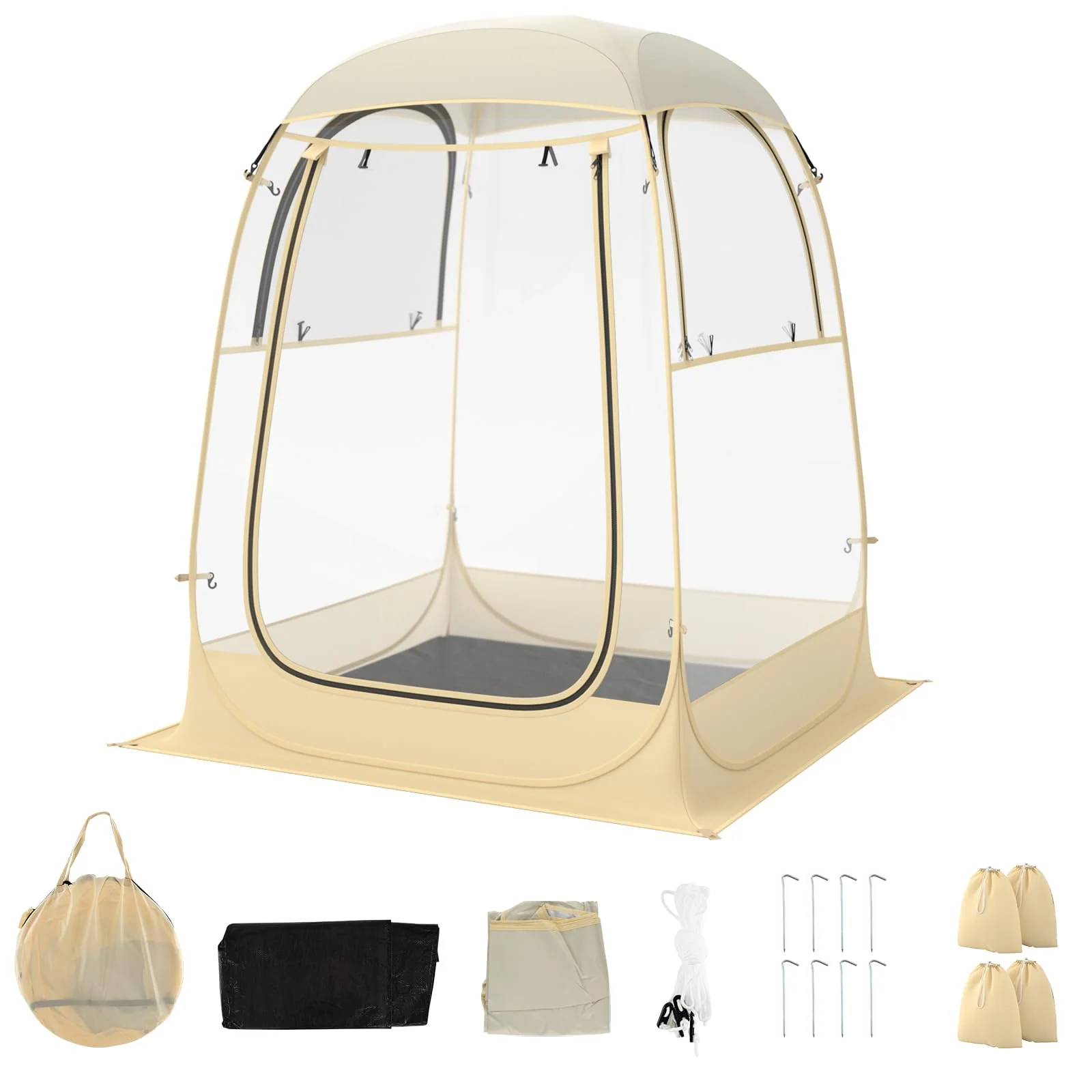 Goplus Sports Tent, Pop Up Weather Tent Pod with Carrying Bag, Floor Mat, Wind Rope, 1-2 Person 4.2 x 4.2 ft - Image 9