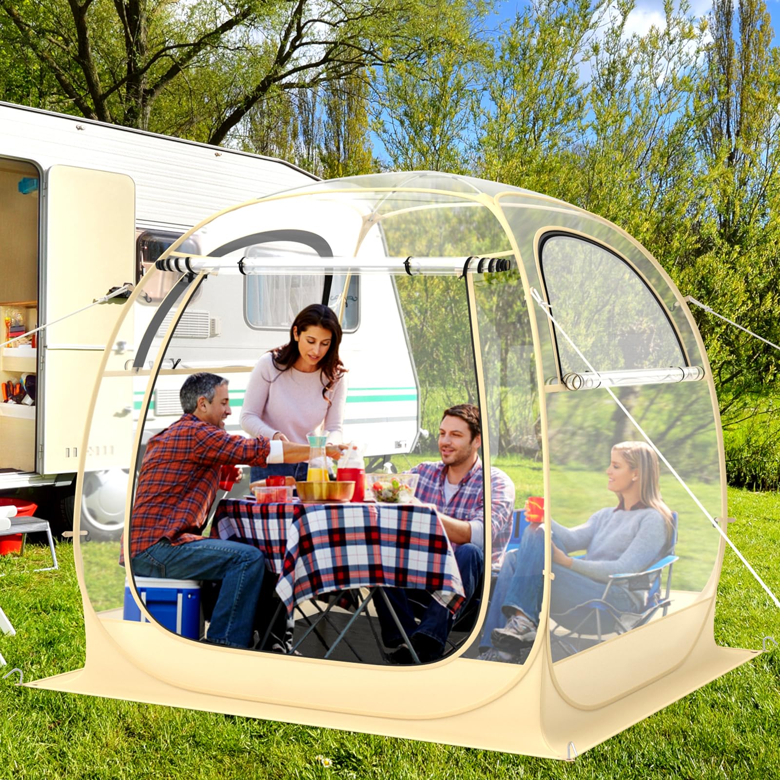 Goplus Sports Tent, Pop Up Weather Tent Pod with Carrying Bag, Floor Mat, Wind Rope, Stakes, Sand Bag - Image 2