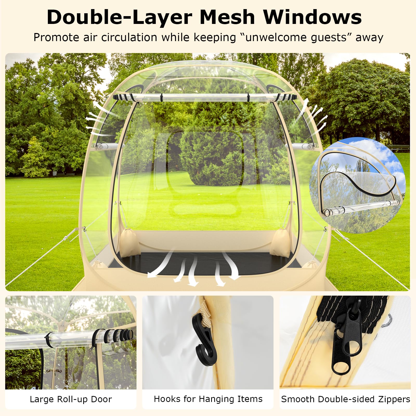 Goplus Sports Tent, Pop Up Weather Tent Pod with Carrying Bag, Floor Mat, Wind Rope, Stakes, Sand Bag - Image 3