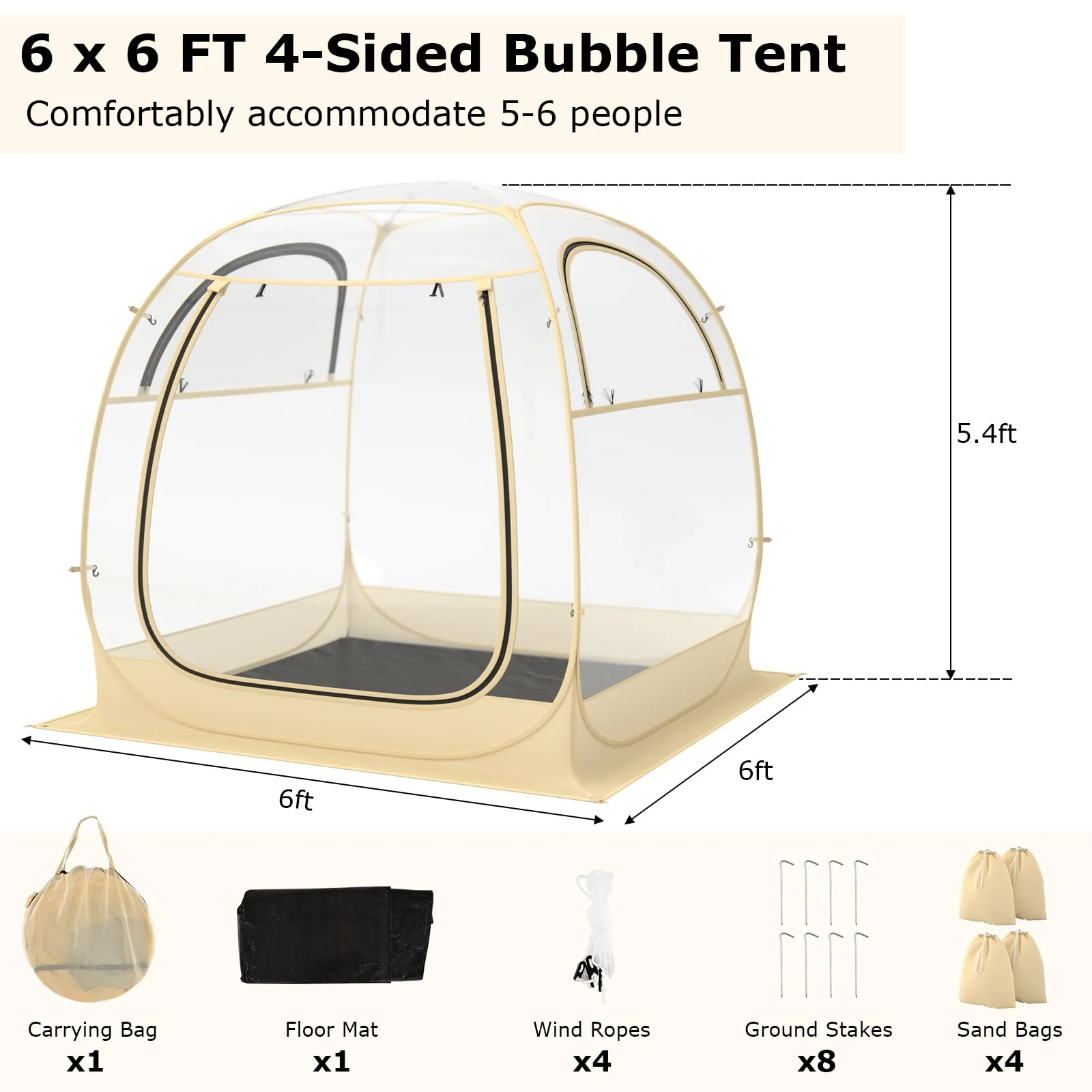 Goplus Sports Tent, Pop Up Weather Tent Pod with Carrying Bag, Floor Mat, Wind Rope, Stakes, Sand Bag - Image 5