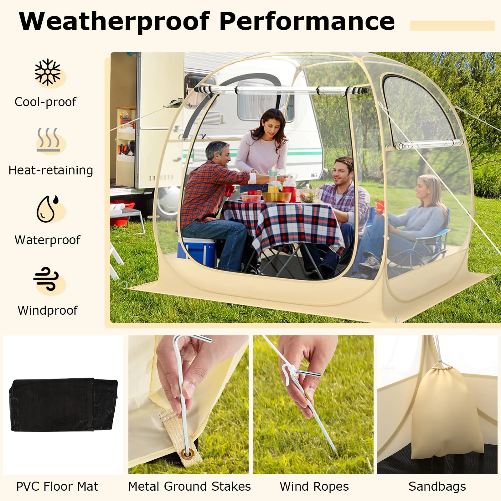 Goplus Sports Tent, Pop Up Weather Tent Pod with Carrying Bag, Floor Mat, Wind Rope, Stakes, Sand Bag - Image 7