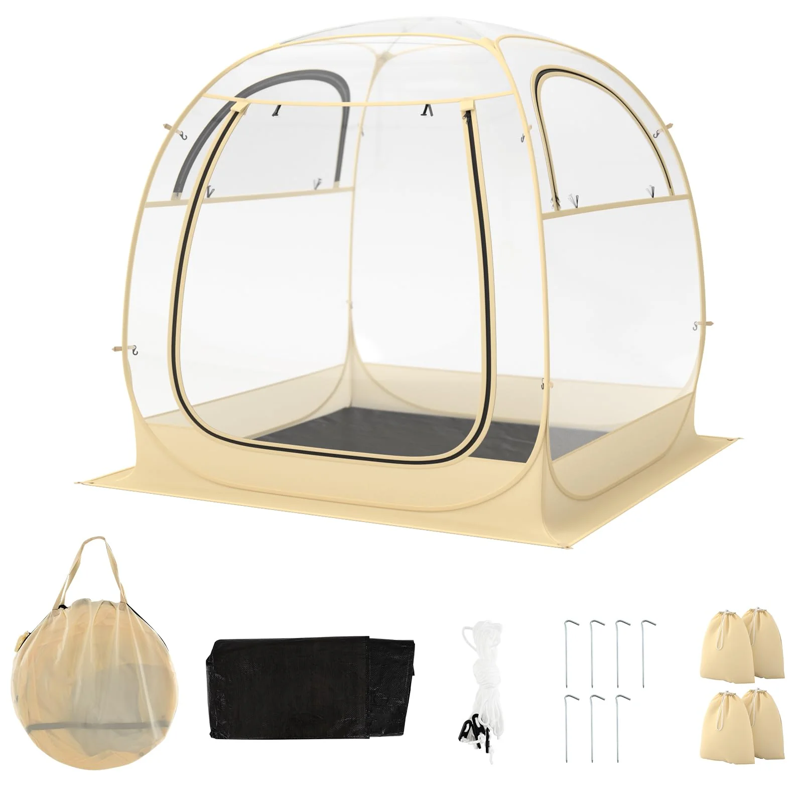 Goplus Sports Tent, Pop Up Weather Tent Pod with Carrying Bag, Floor Mat, Wind Rope, Stakes, Sand Bag - Image 9