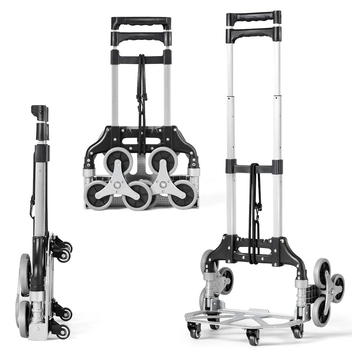 Goplus Stair Climbing Cart, All Terrain Stair Climbing Hand Truck with Bungee Cord, Heavy Duty with 6 Wheels - Image 8
