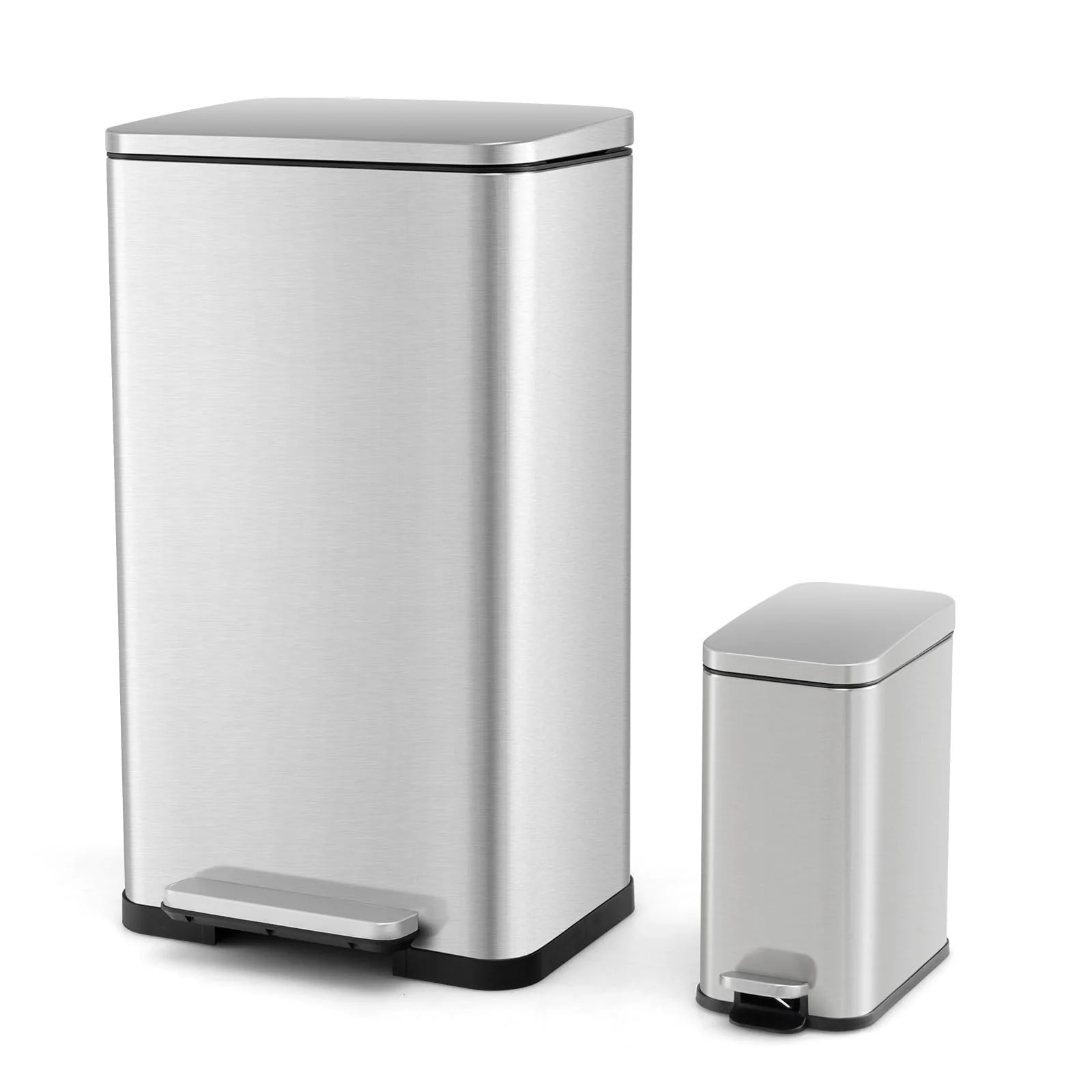 Goplus Step Trash Can Combo Set, 10.6 Gal/40 L and 1.6 Gal/6 L Stainless Steel Waste Bin
