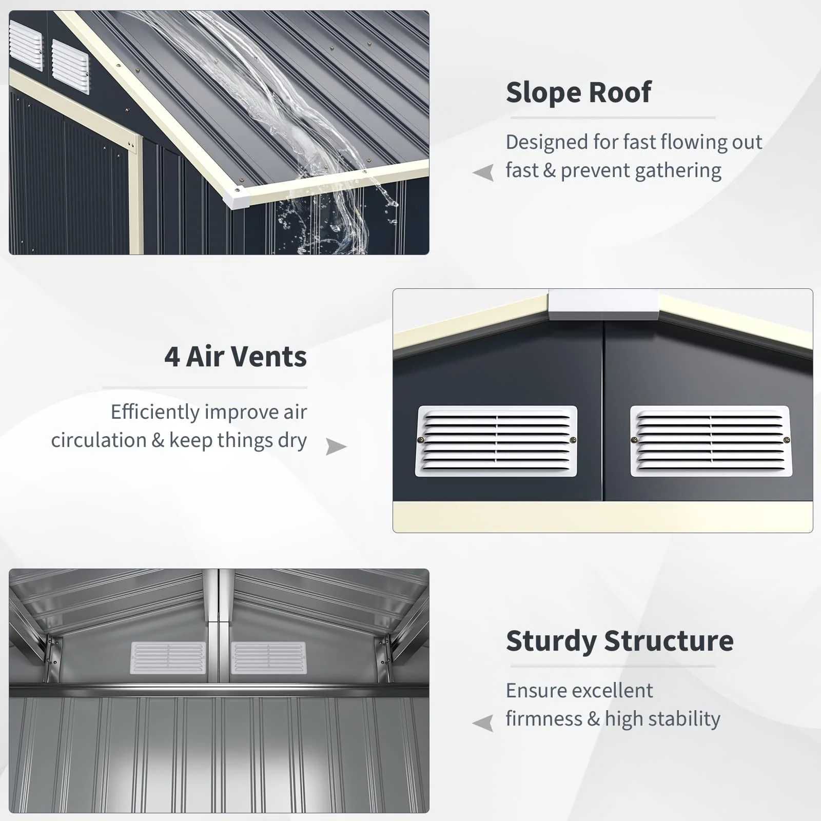 Goplus Storage Shed Metal 7’ X 6’ / 9' x 6' / 9'x 8' Outdoor Building Organizer with 4 Vents & Double Sliding Door - Image 6