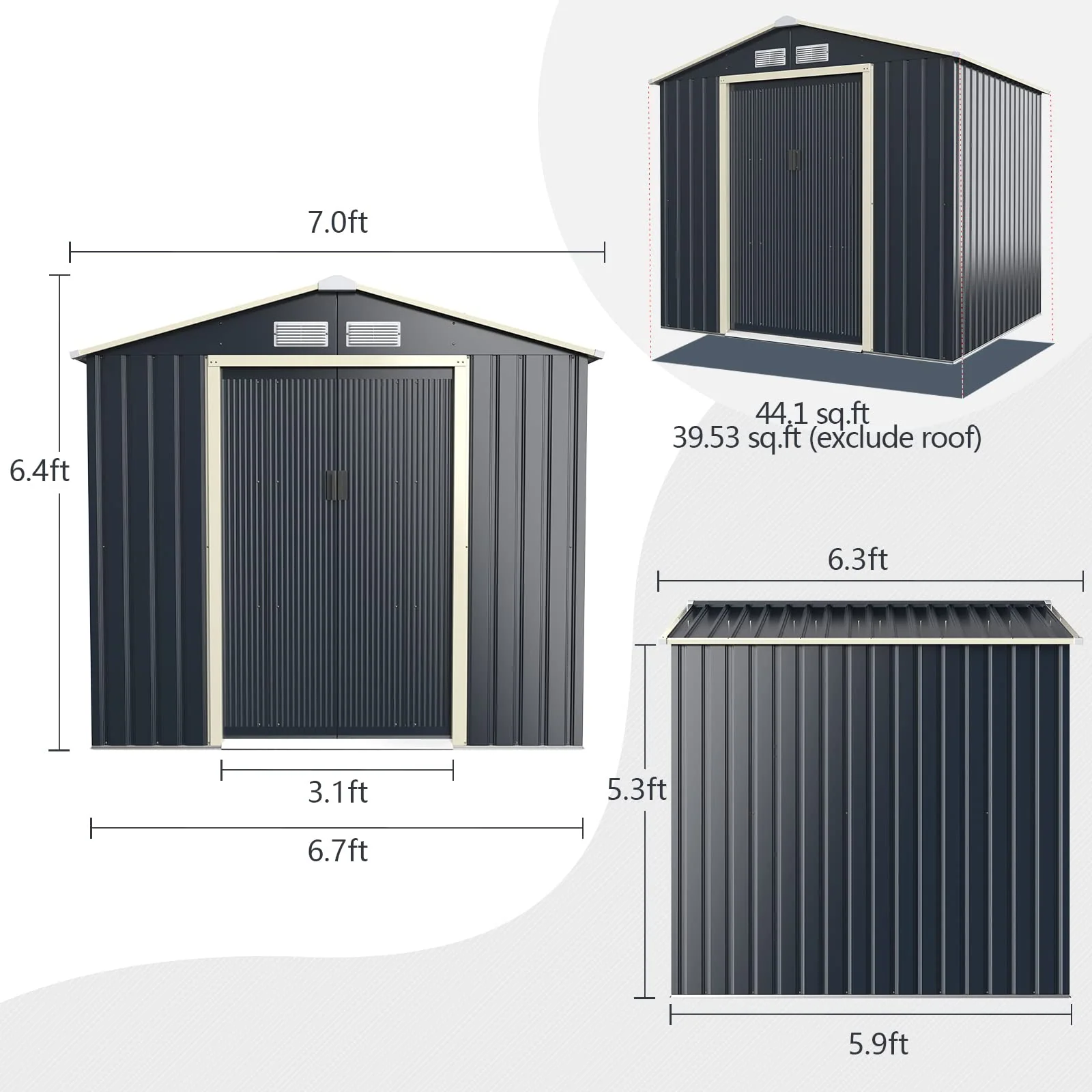 Goplus Storage Shed Metal 7’ X 6’ / 9' x 6' / 9'x 8' Outdoor Building Organizer with 4 Vents & Double Sliding Door - Image 7