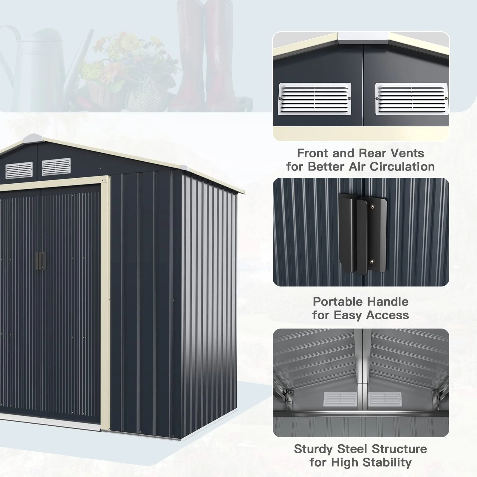 Goplus Storage Shed, Metal Outdoor Building Organizer - Image 12