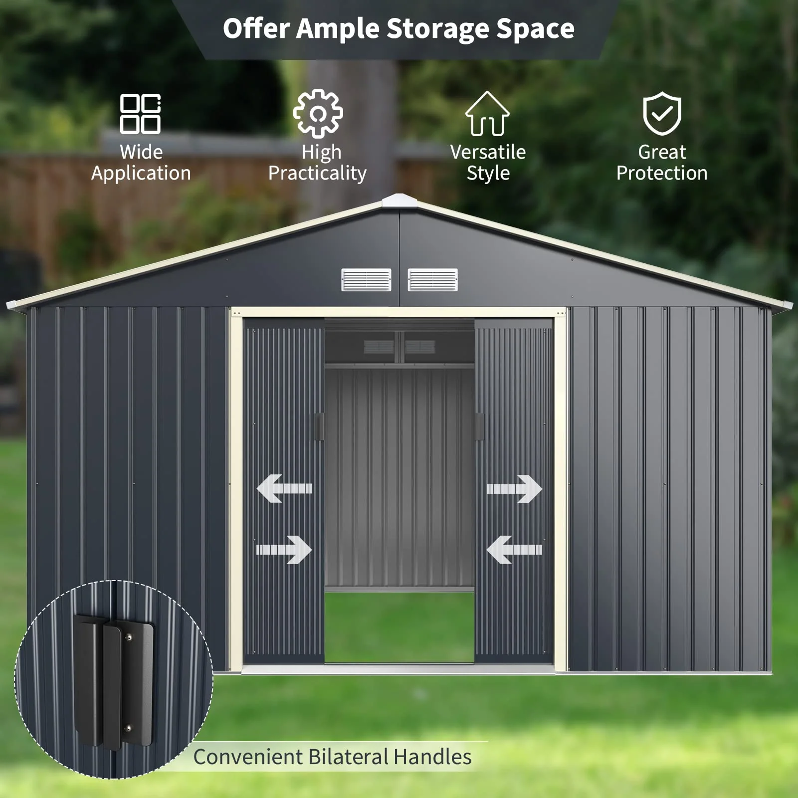 Goplus Storage Shed, Metal Outdoor Building Organizer - Image 3