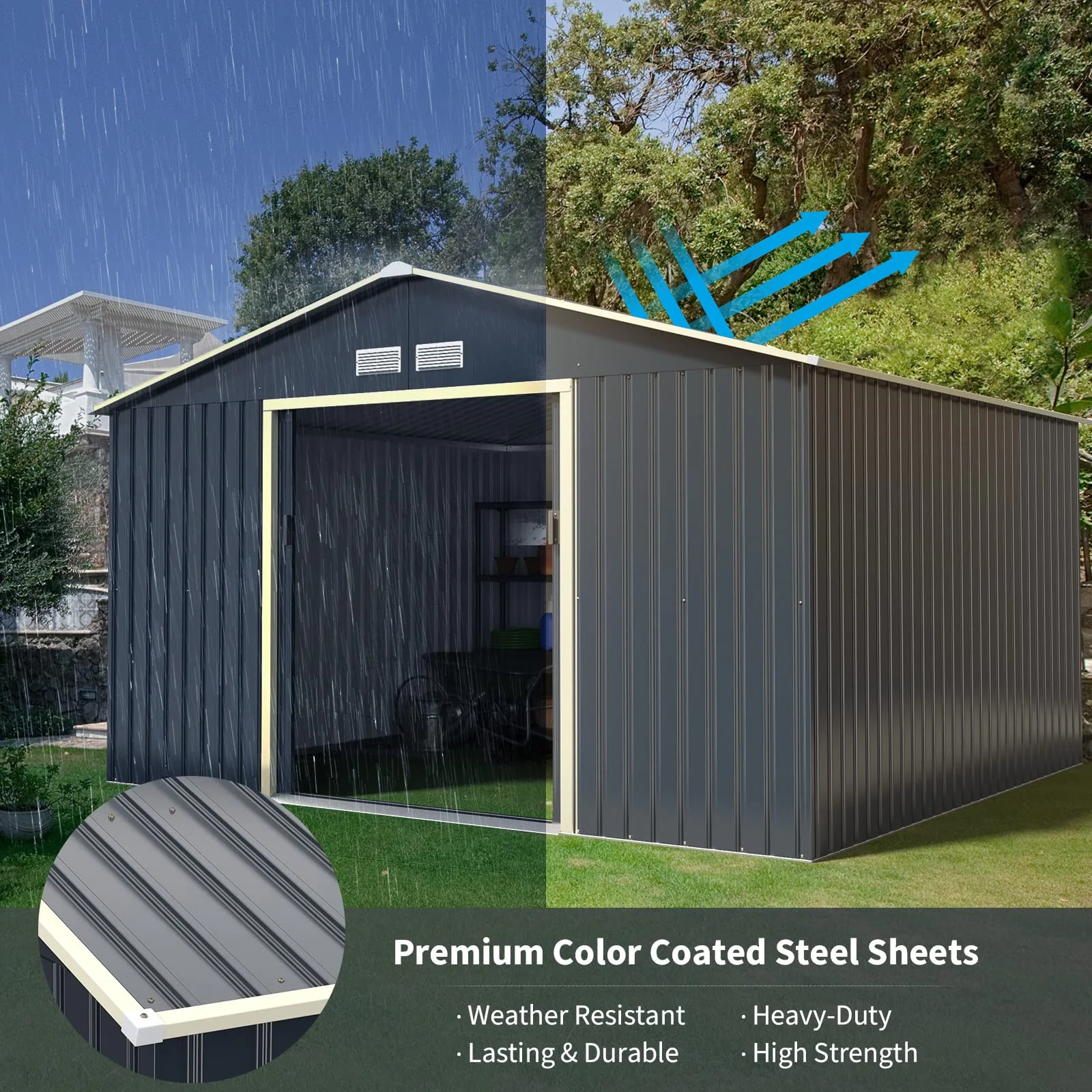 Goplus Storage Shed, Metal Outdoor Building Organizer - Image 4