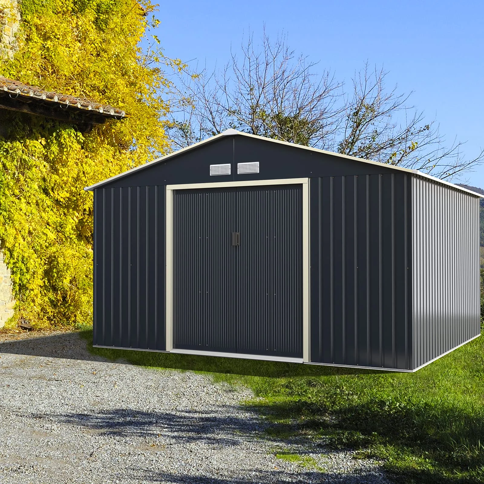 Goplus Storage Shed, Metal Outdoor Building Organizer - Image 9
