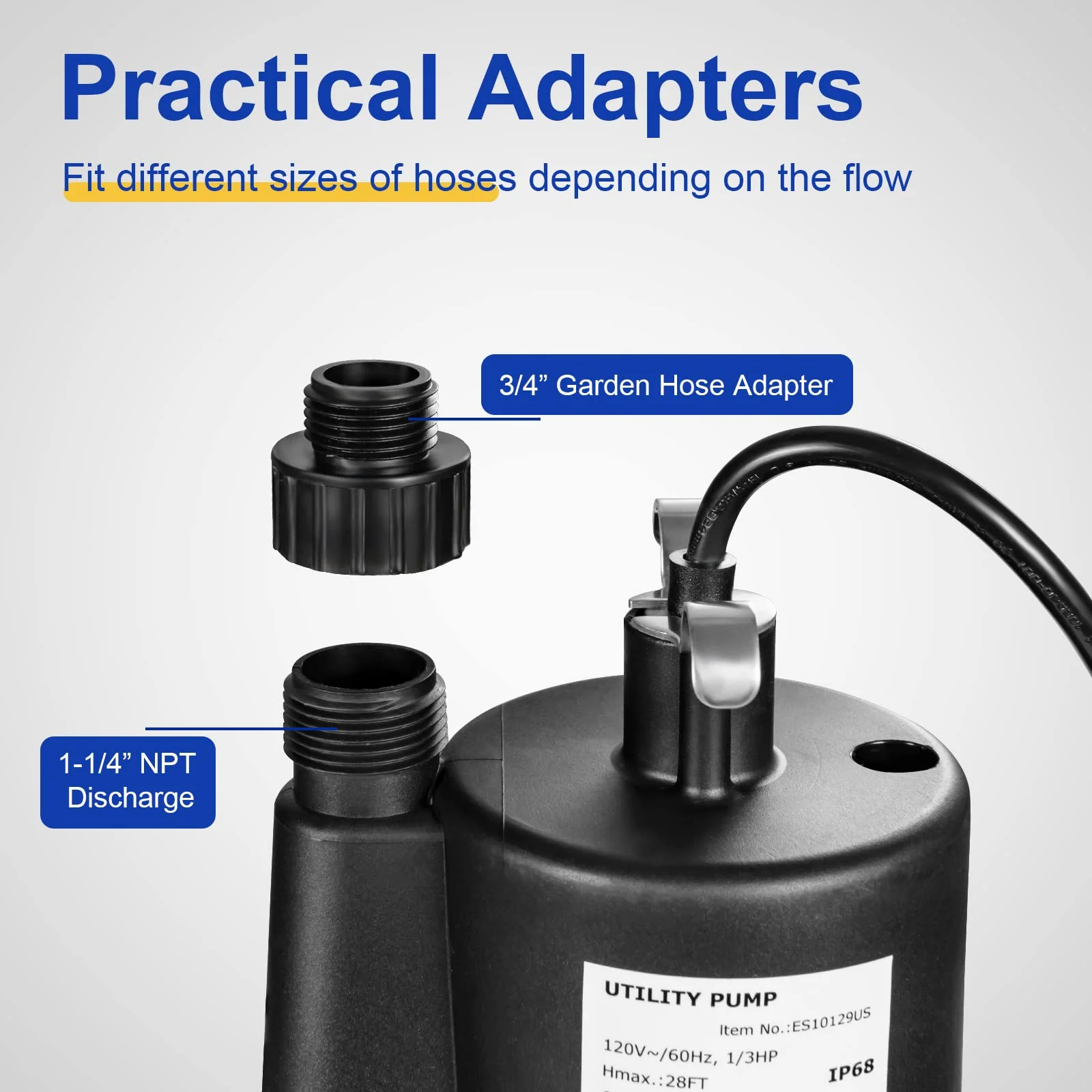 Goplus Submersible Water Pump, 1/3HP 2400GPH Sump Pump w/ 10 FT Cord & Inlet Screen - Image 3