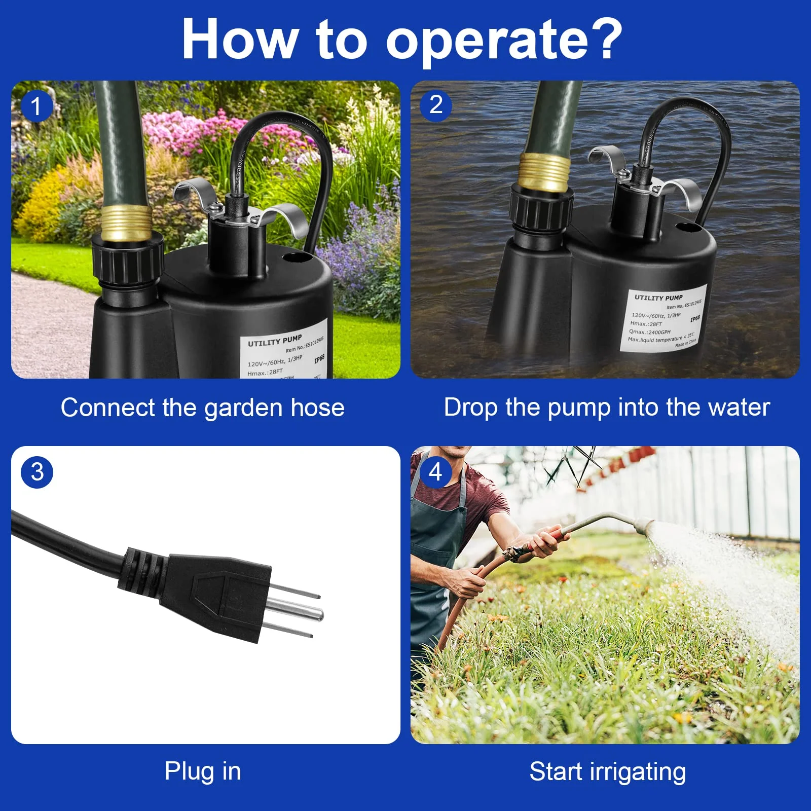 Goplus Submersible Water Pump, 1/3HP 2400GPH Sump Pump w/ 10 FT Cord & Inlet Screen - Image 8
